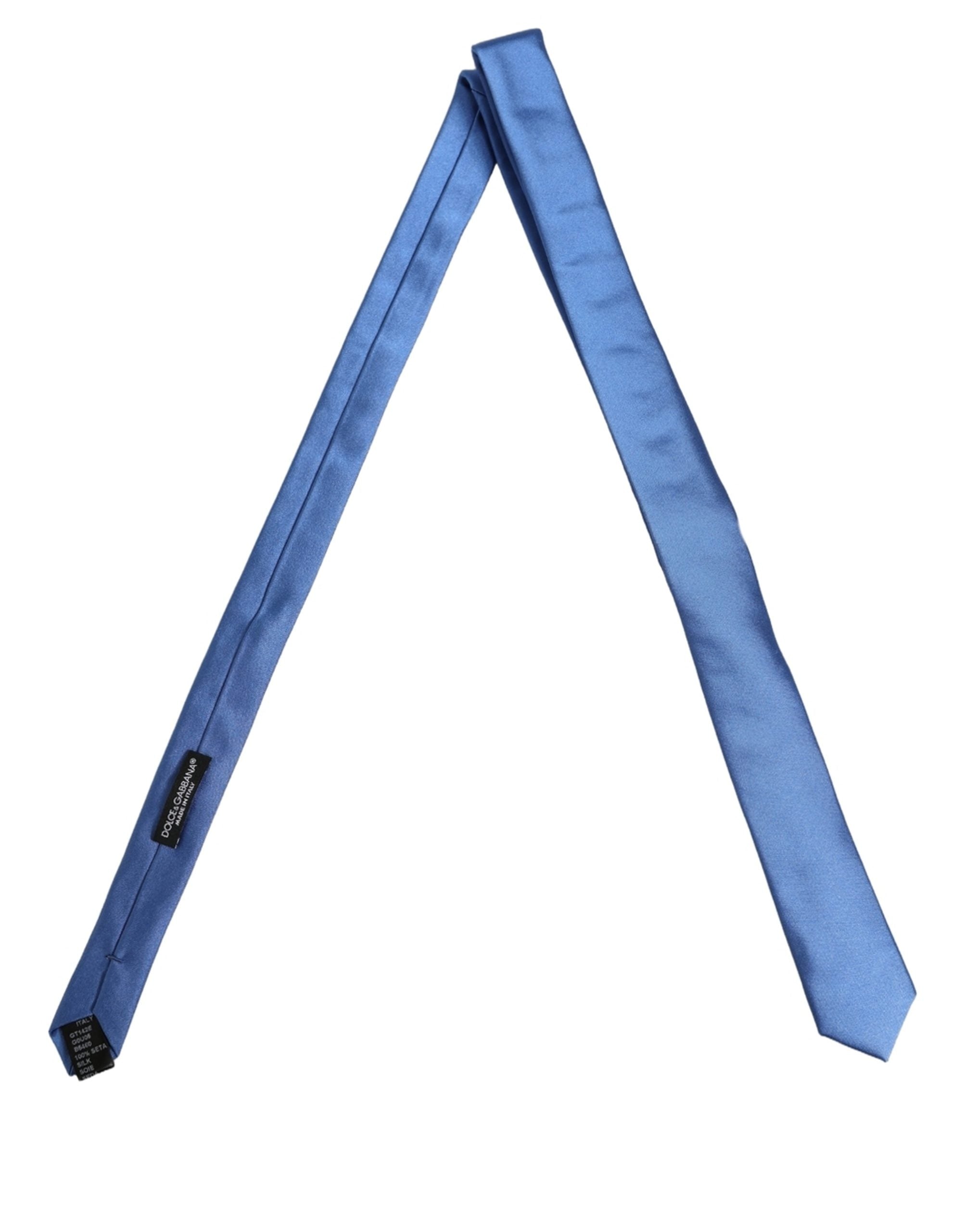 Men Blue 100% Silk Satin Adjustable Tied Necktie Tie