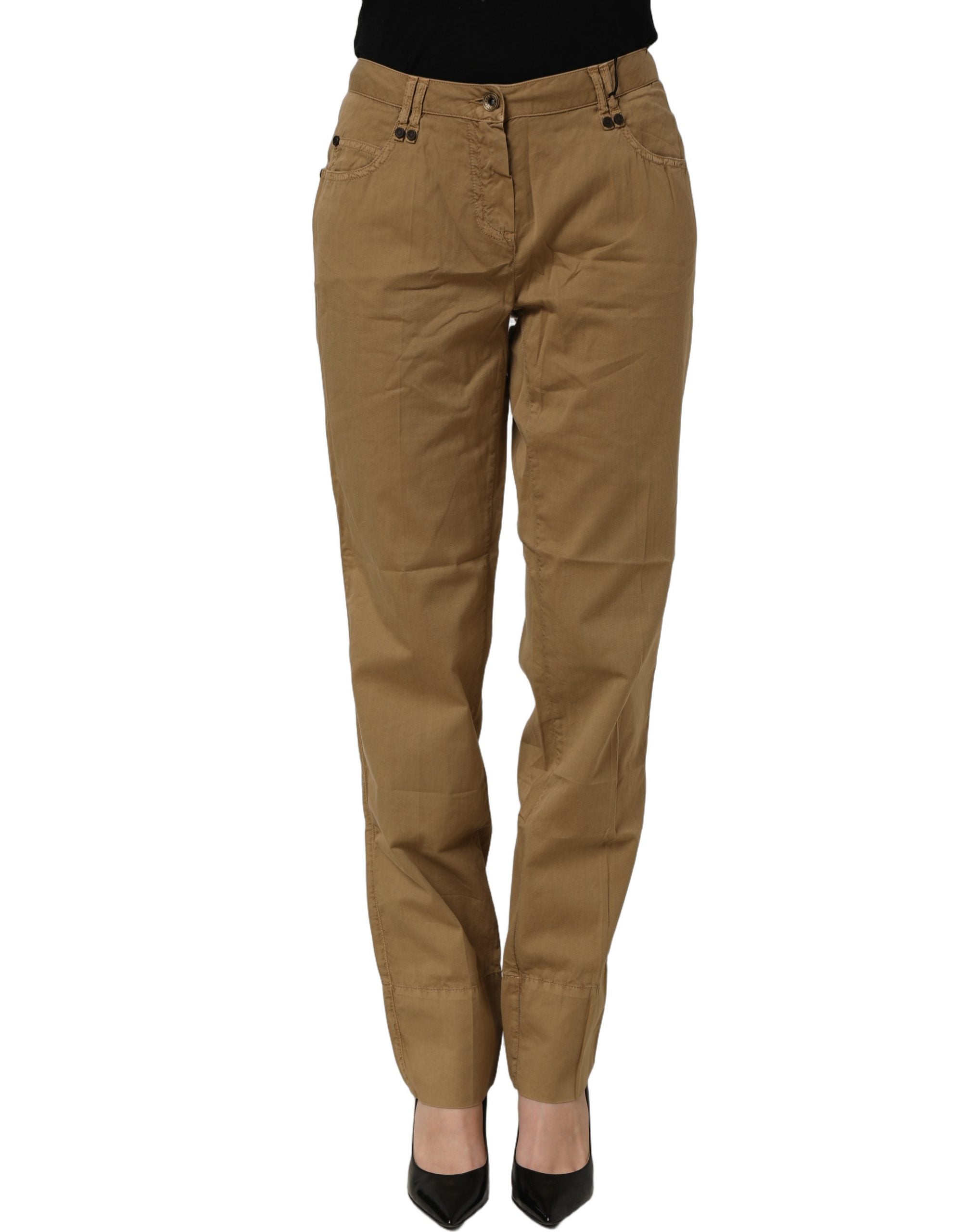 Brown Straight Cotton Stretch Chino Pants
