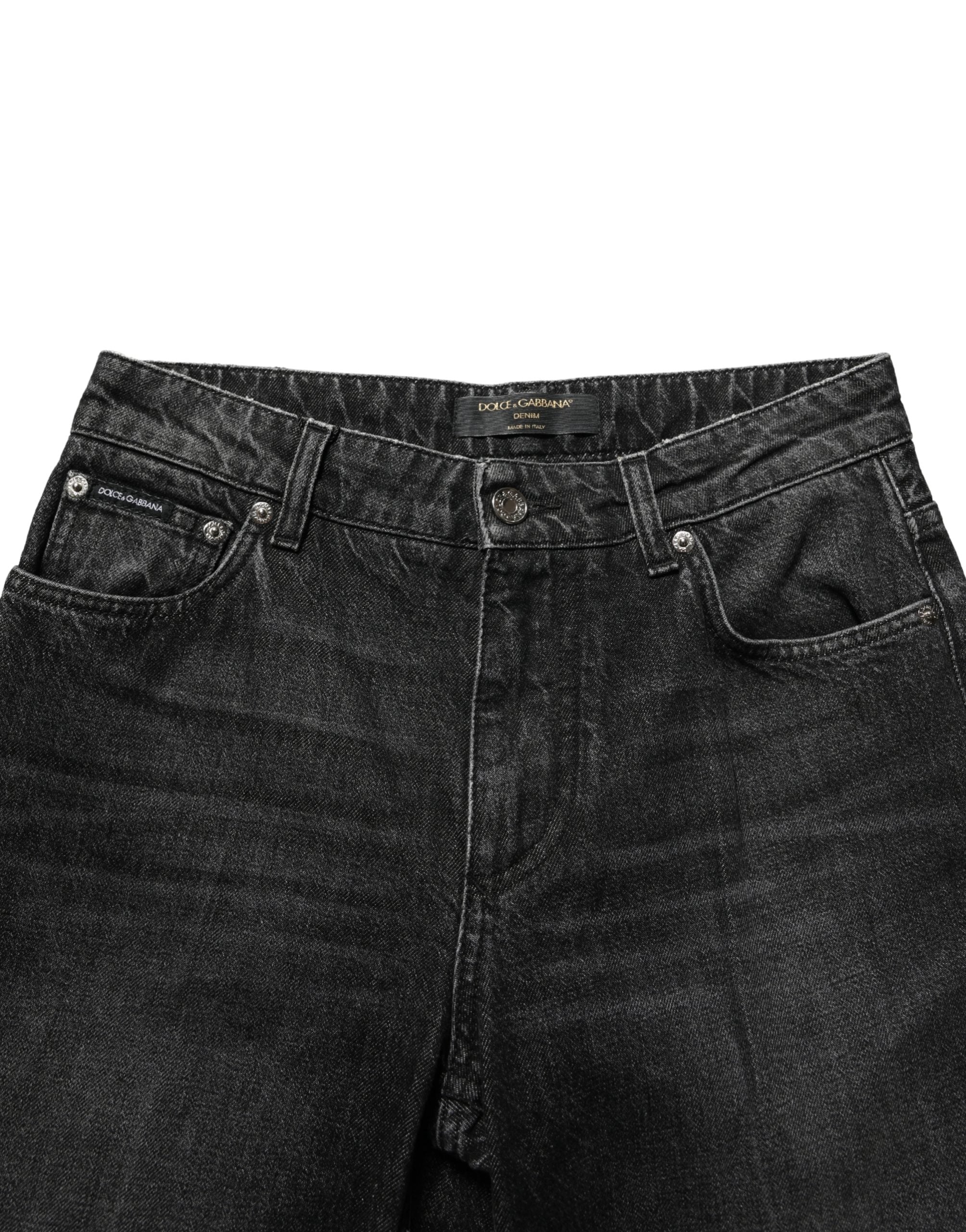 Black Cotton Stretch Straight Denim Jeans
