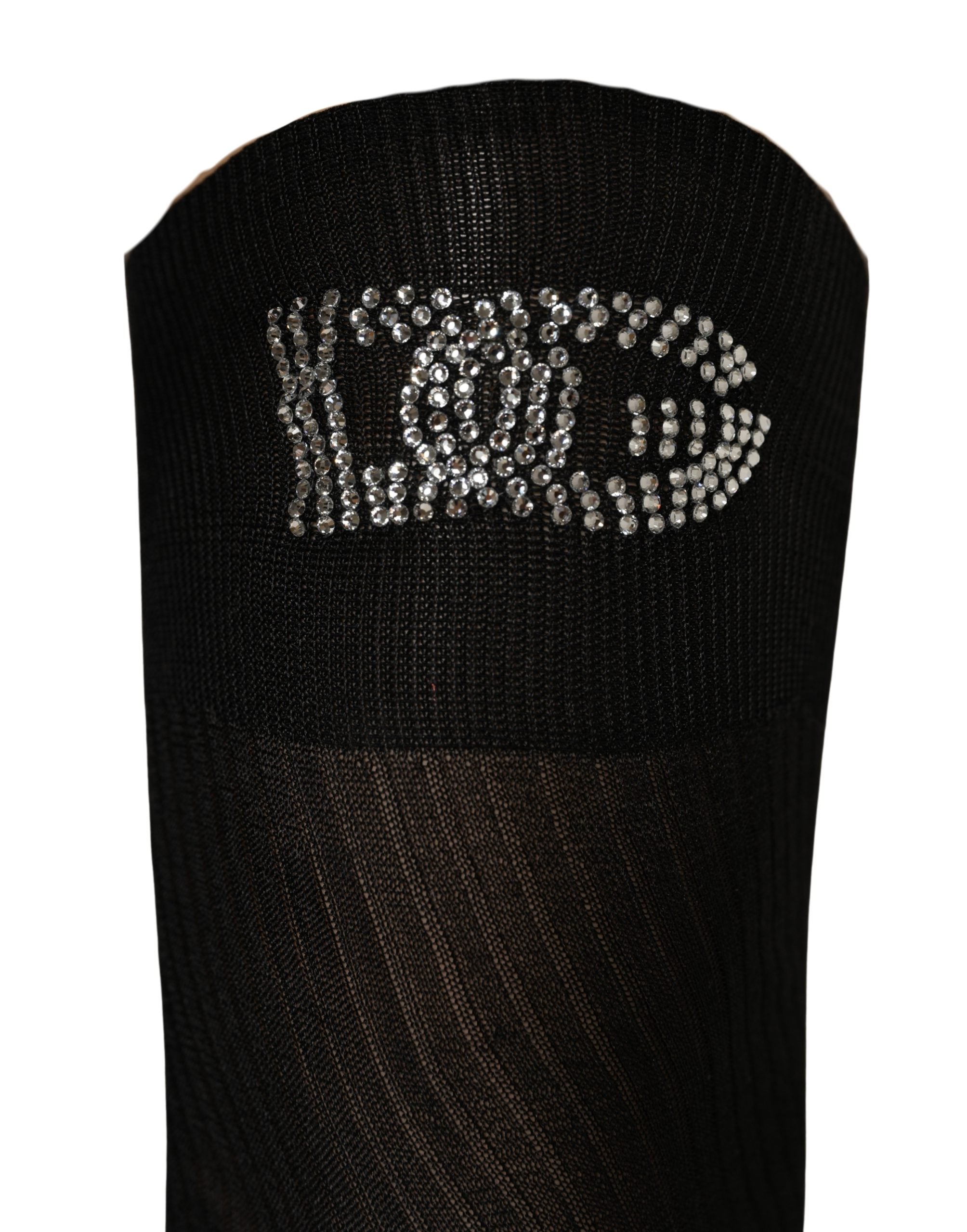 Black DG Logo Rhinestones Stretch Thigh High Socks