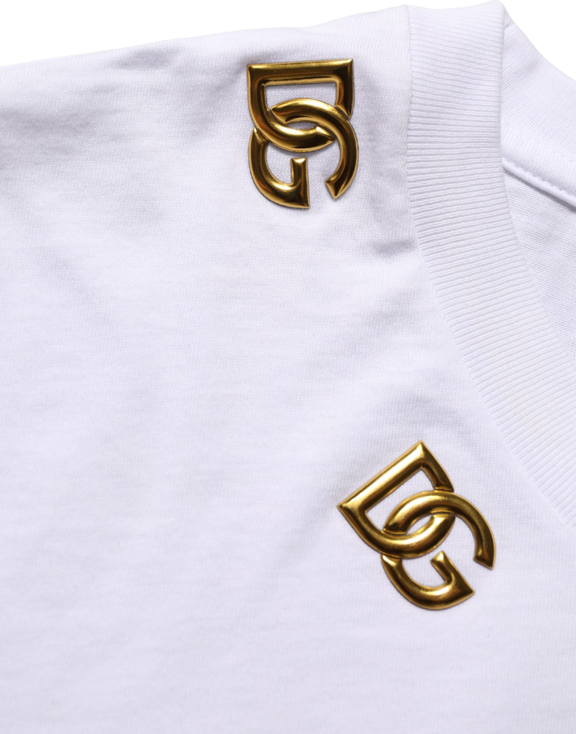 White Cotton Gold DG Logo Crew Neck T-shirt