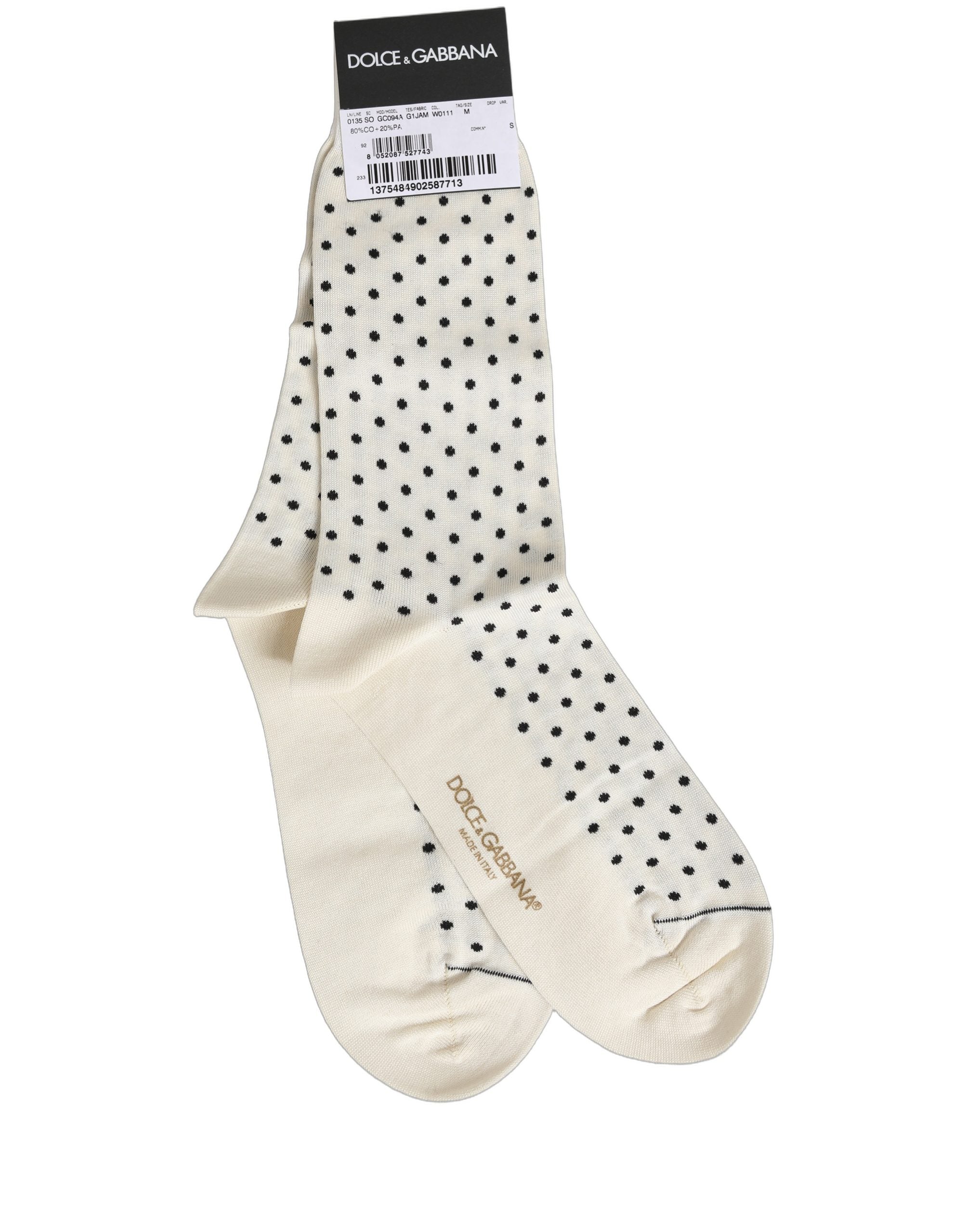 Off White Cotton Polka Dot Mid Calf Accessory Socks