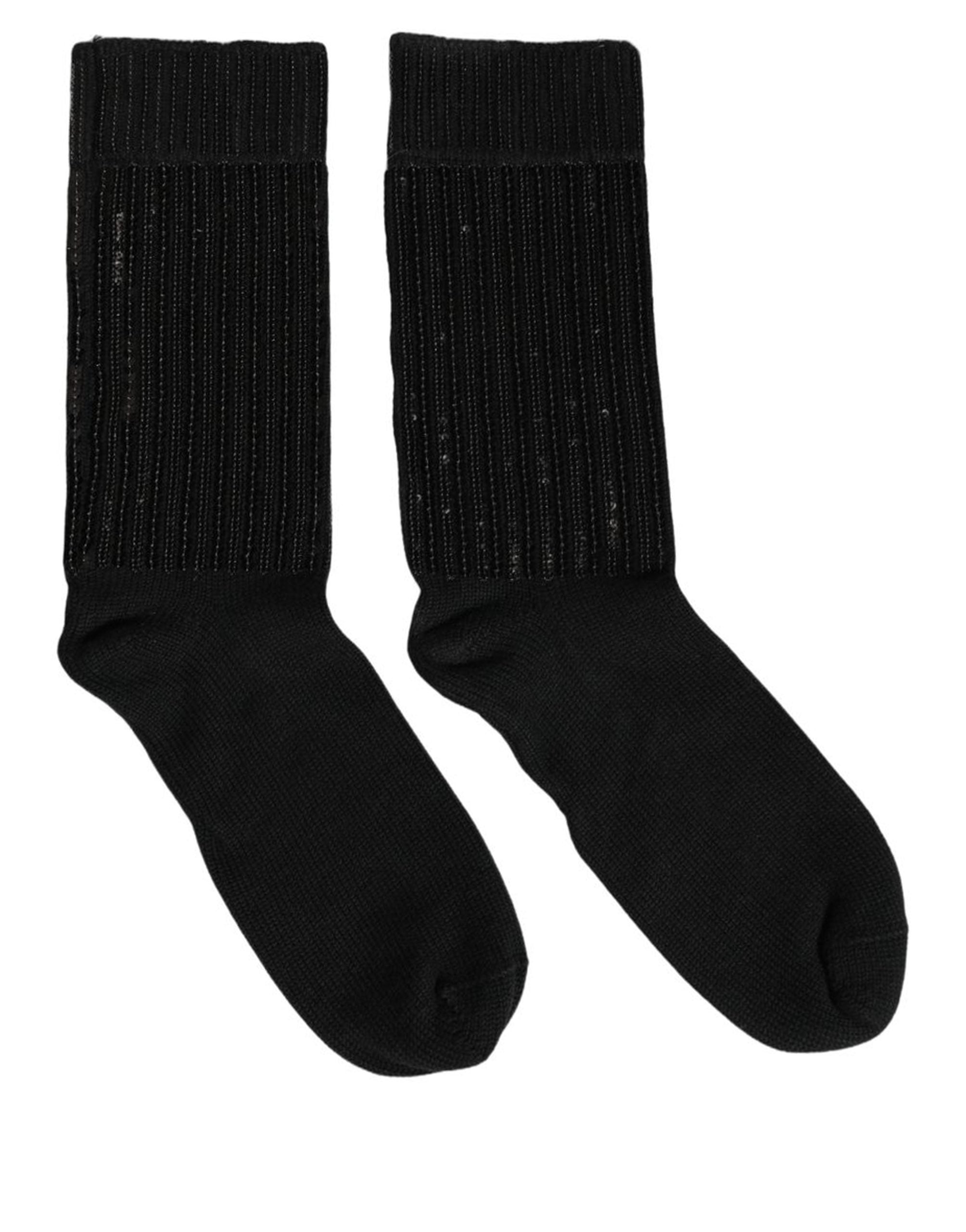 Black Sequin Cotton Knit Mid Calf Accessory Socks