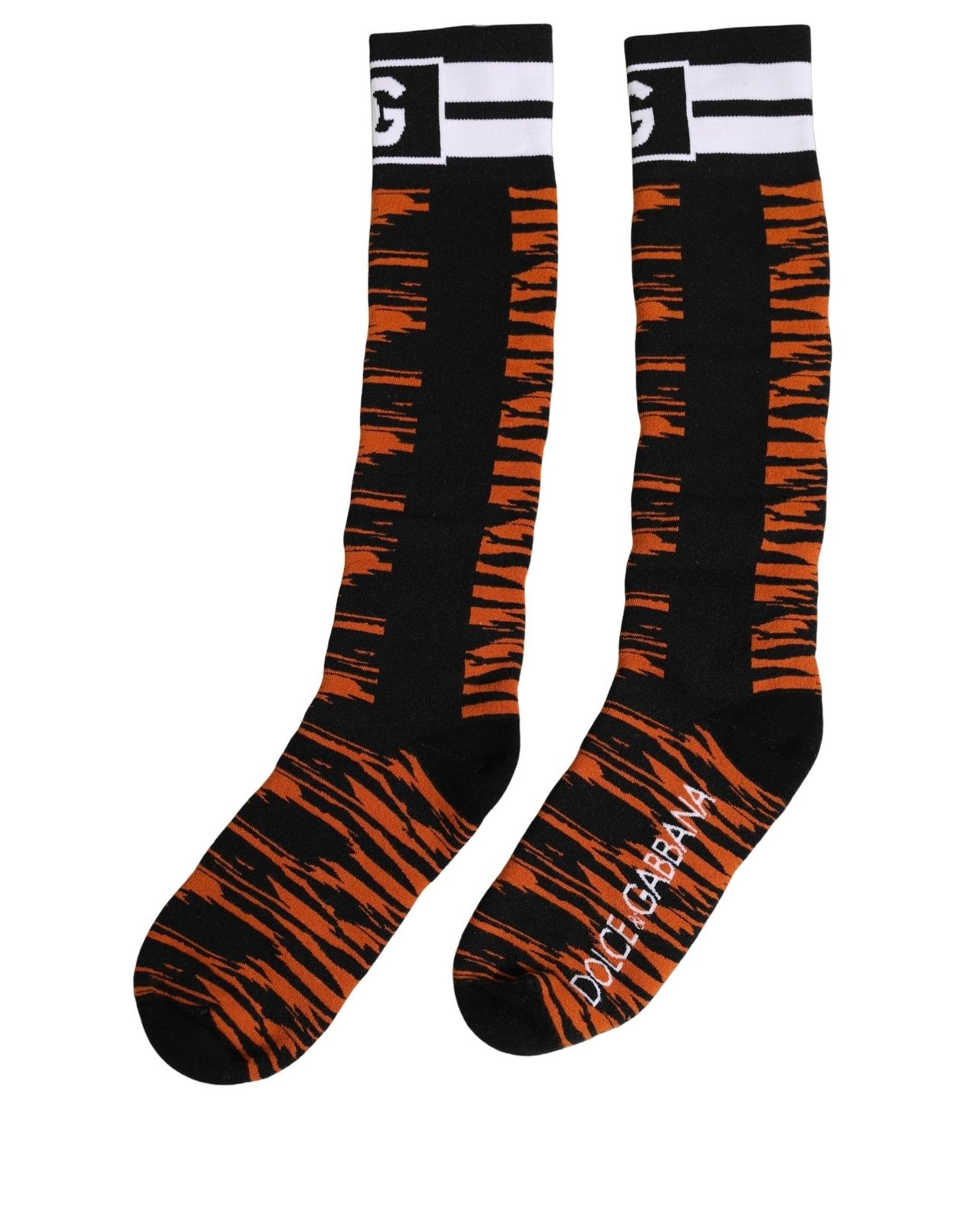 Orange Black Tiger Stripe Knee High Accessory Socks