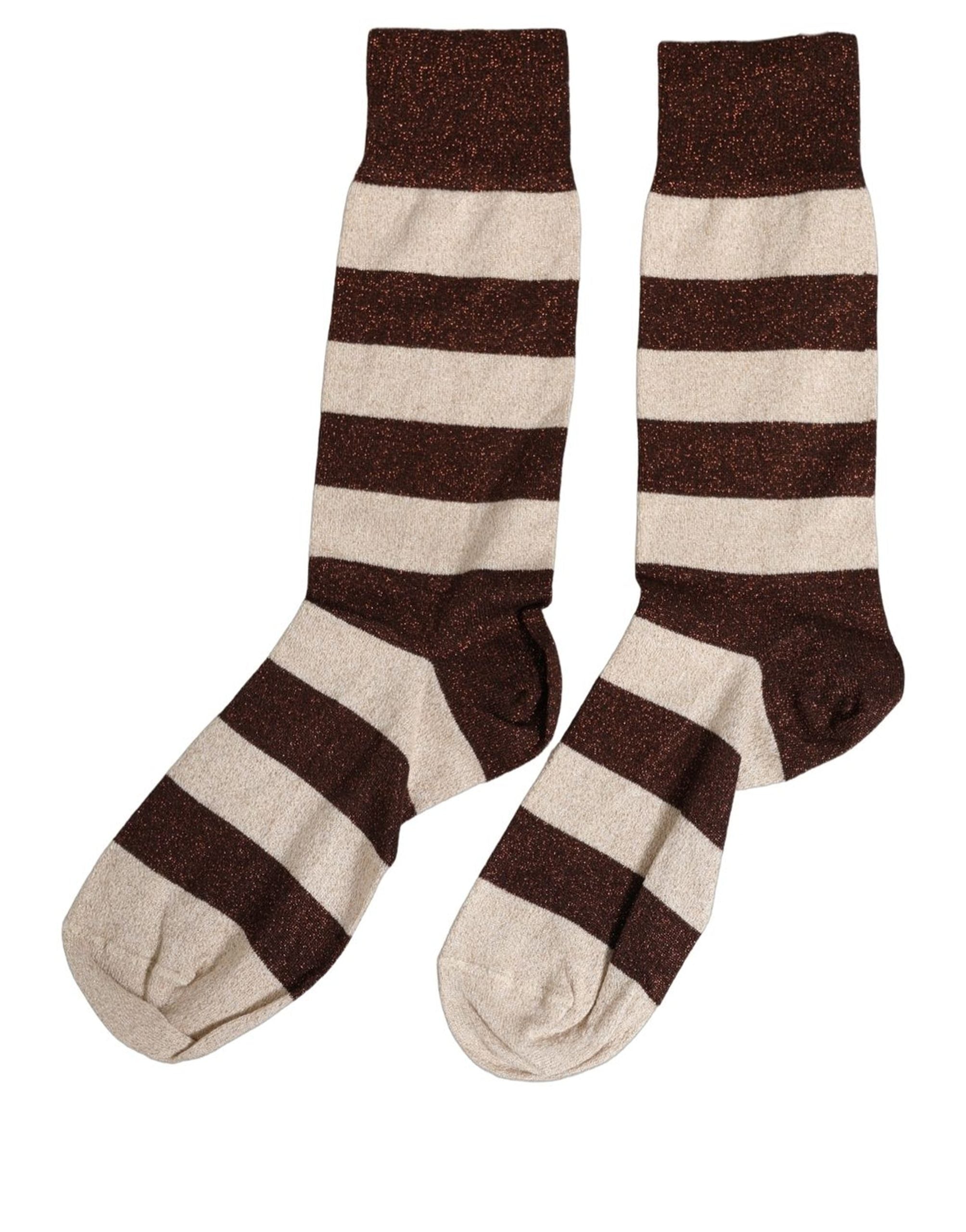 Brown Beige Stripes Mid Calf Accessory Socks
