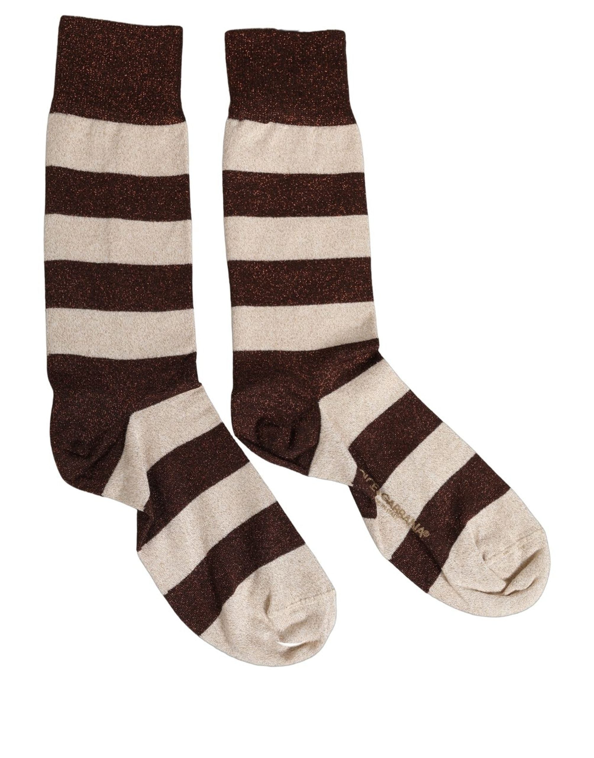 Brown Beige Stripes Mid Calf Accessory Socks