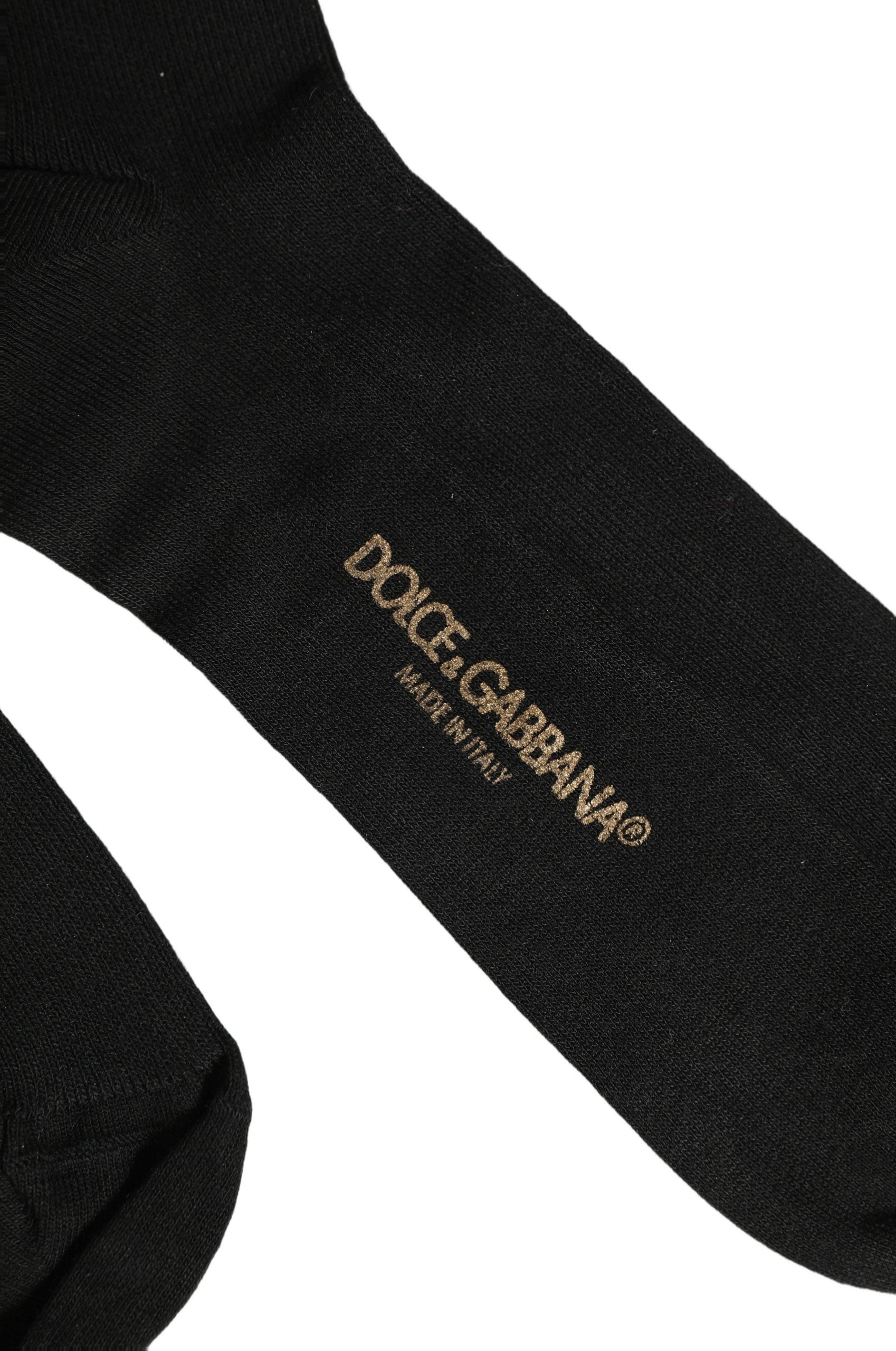 Black Cotton Ribbed Logo Over The Calf Women Socks