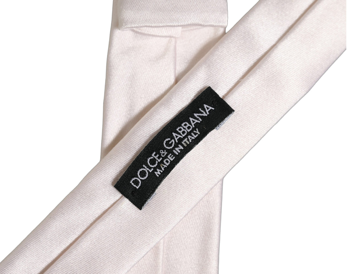 Men Off White Silk Satin Adjustable Tied Necktie Tie