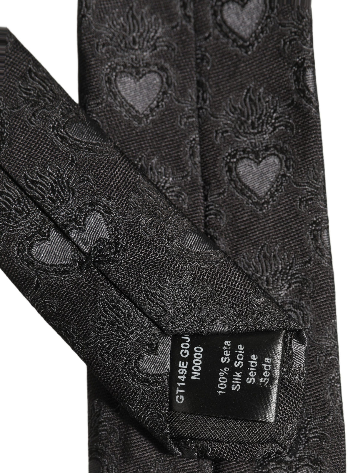 Men Black Silk Sacred Heart Adjustable Tied Necktie Tie