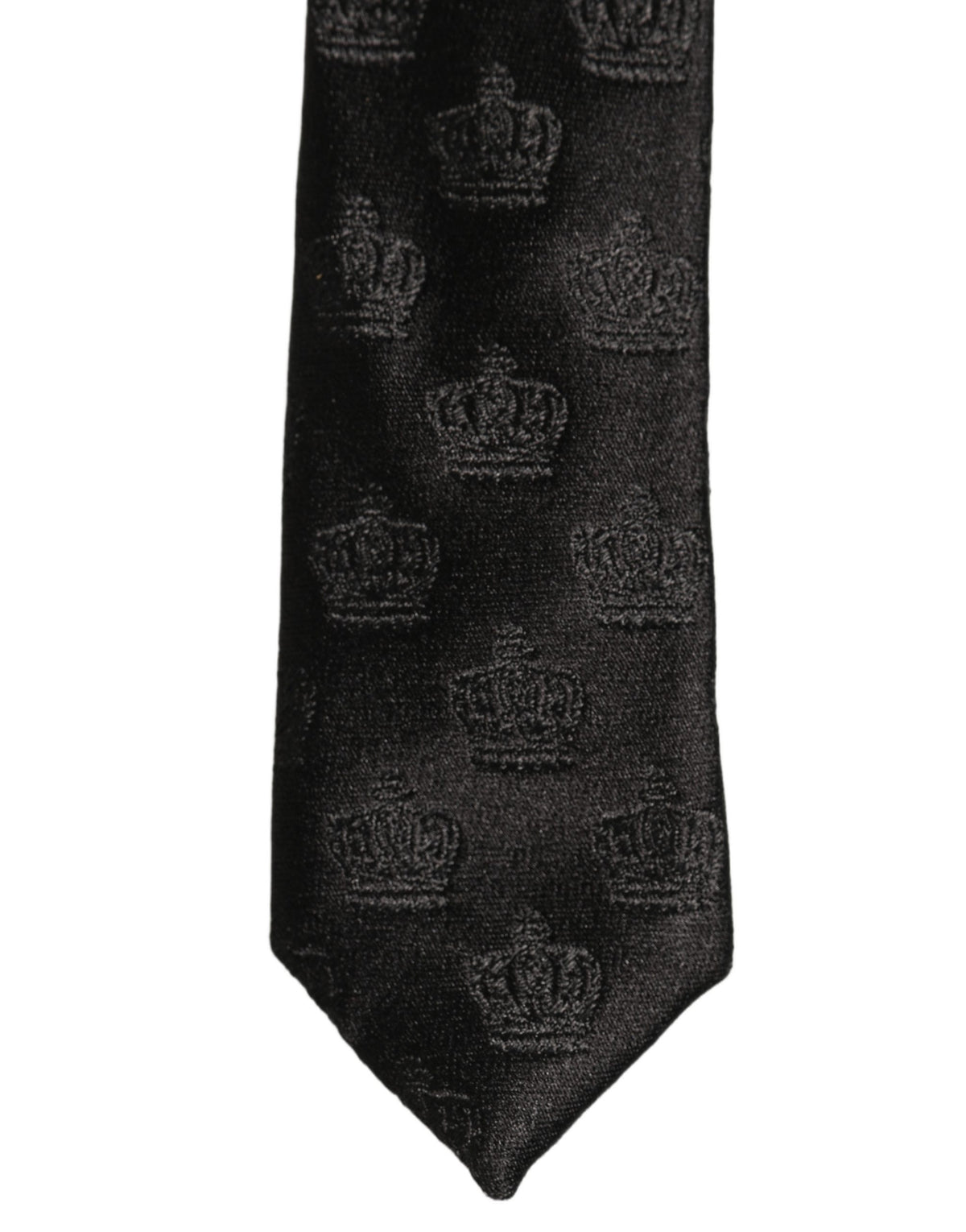 Men Black Crown Pattern Silk Adjustable Tied Necktie Tie
