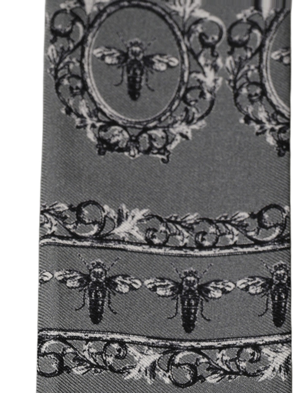 Men Gray Bee Silk Skinny Twilly Foulard Scarf