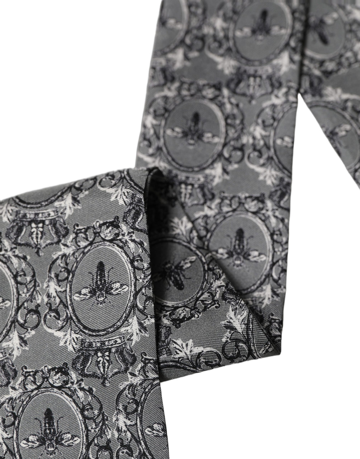 Men Gray Bee Silk Skinny Twilly Foulard Scarf