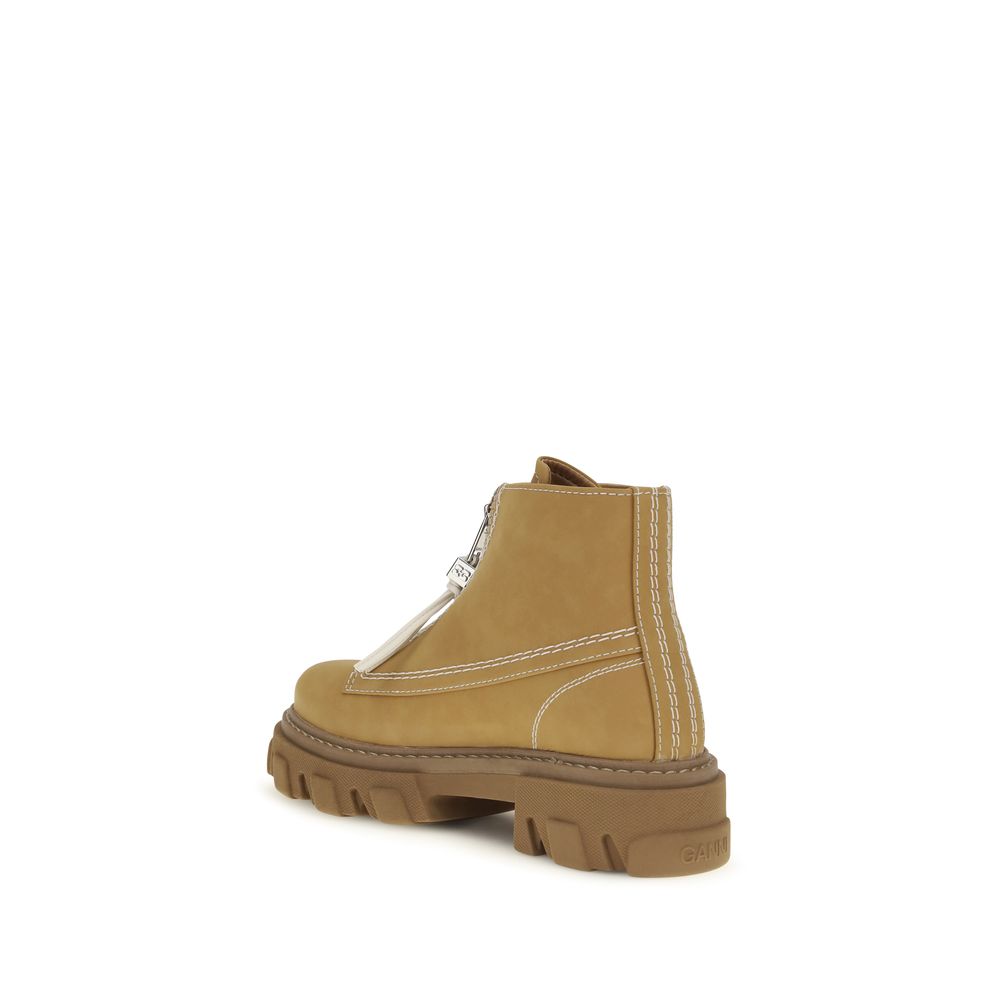 Beige Recycled Leather Lace-Up Boots