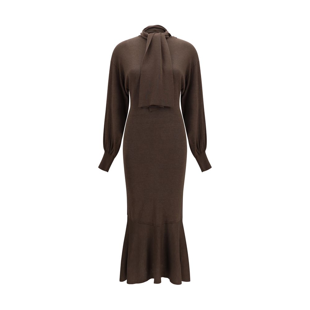 Brown Silk Casual Dress