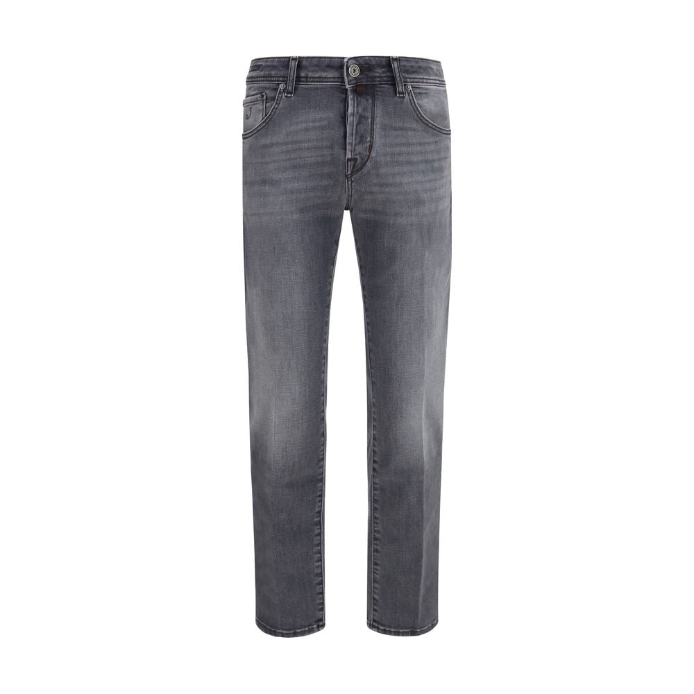 Gray Cotton Straight-Leg Jeans