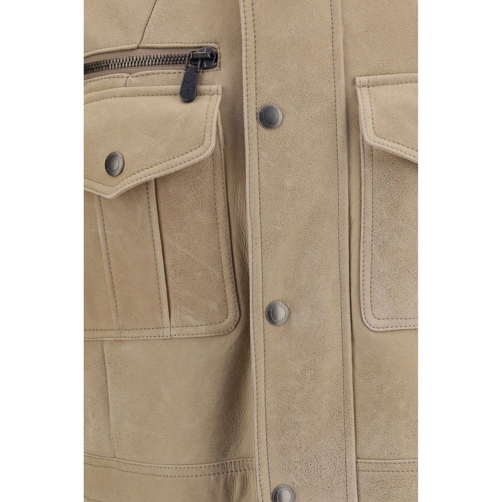Beige Lambskin Full-Length Jacket