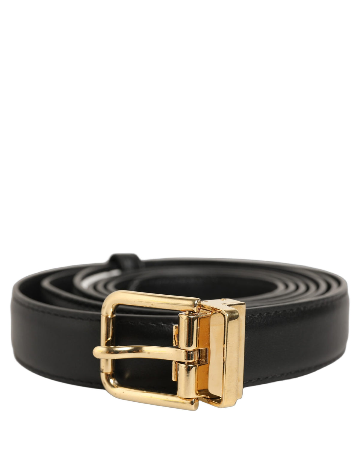 Black Leather Double Wrap Metal Buckle Belt
