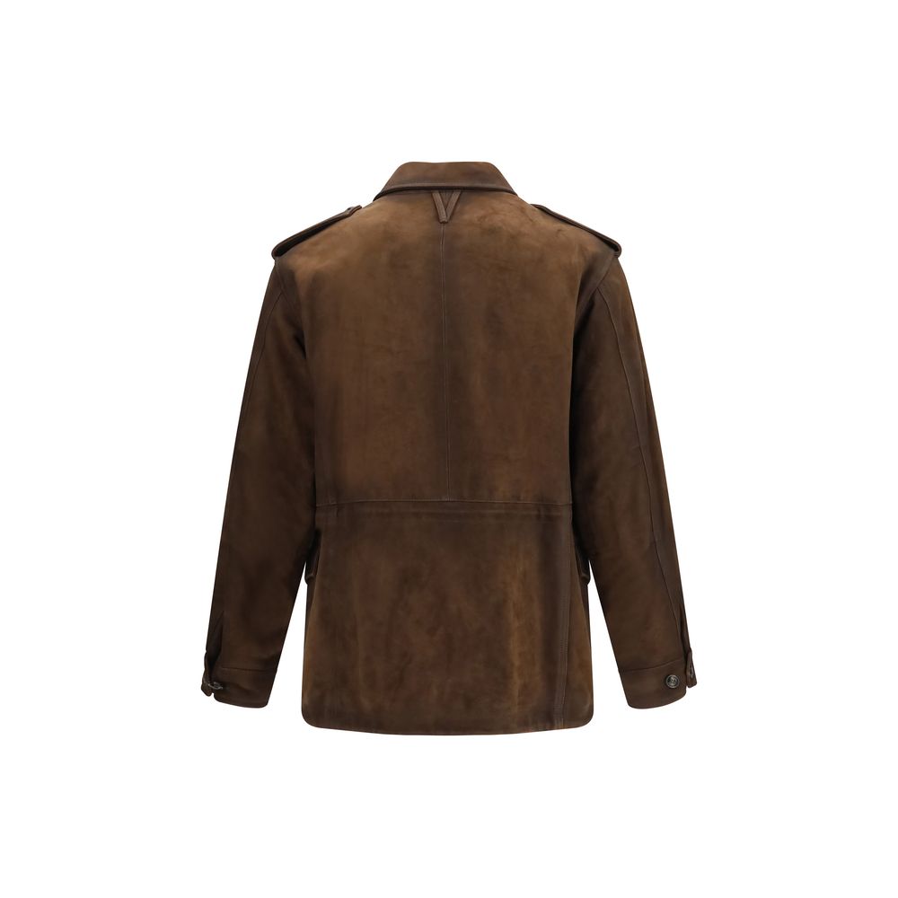 Brown Polyester Full-Length Jacket