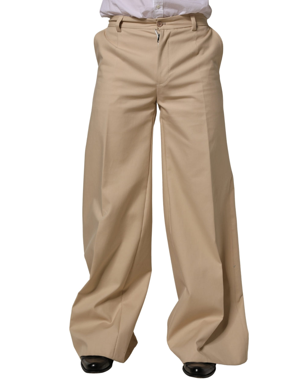 Beige Cotton Straight Men Formal Dress Pants