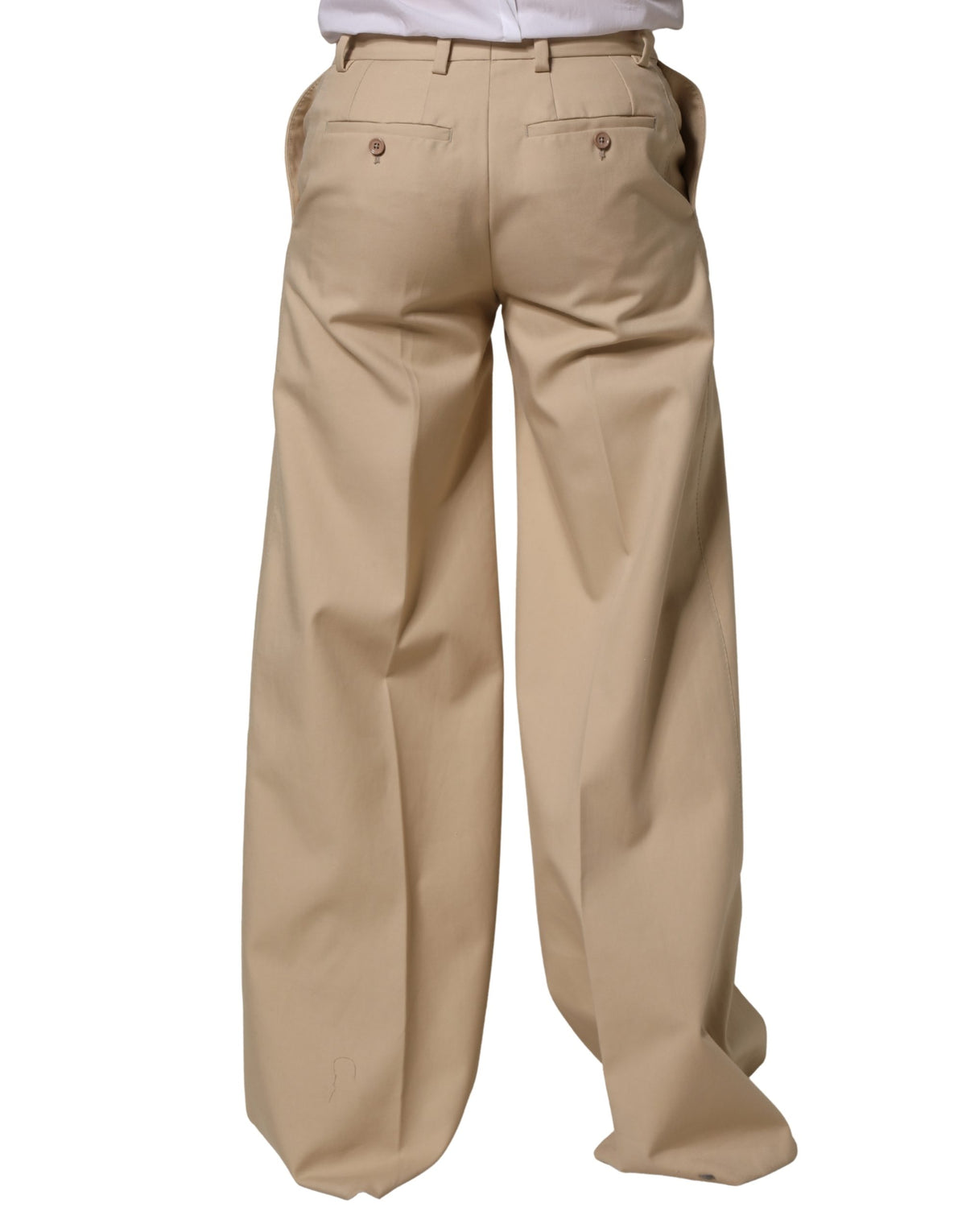 Beige Cotton Straight Men Formal Dress Pants