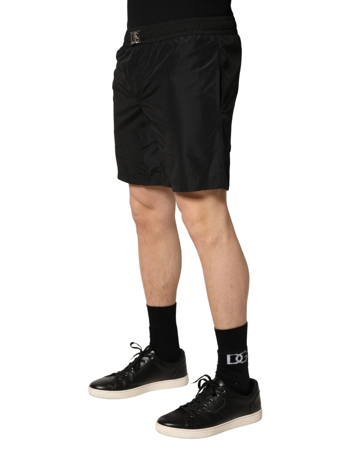 Black DG Logo Drawstring Beach Shorts Swimwear