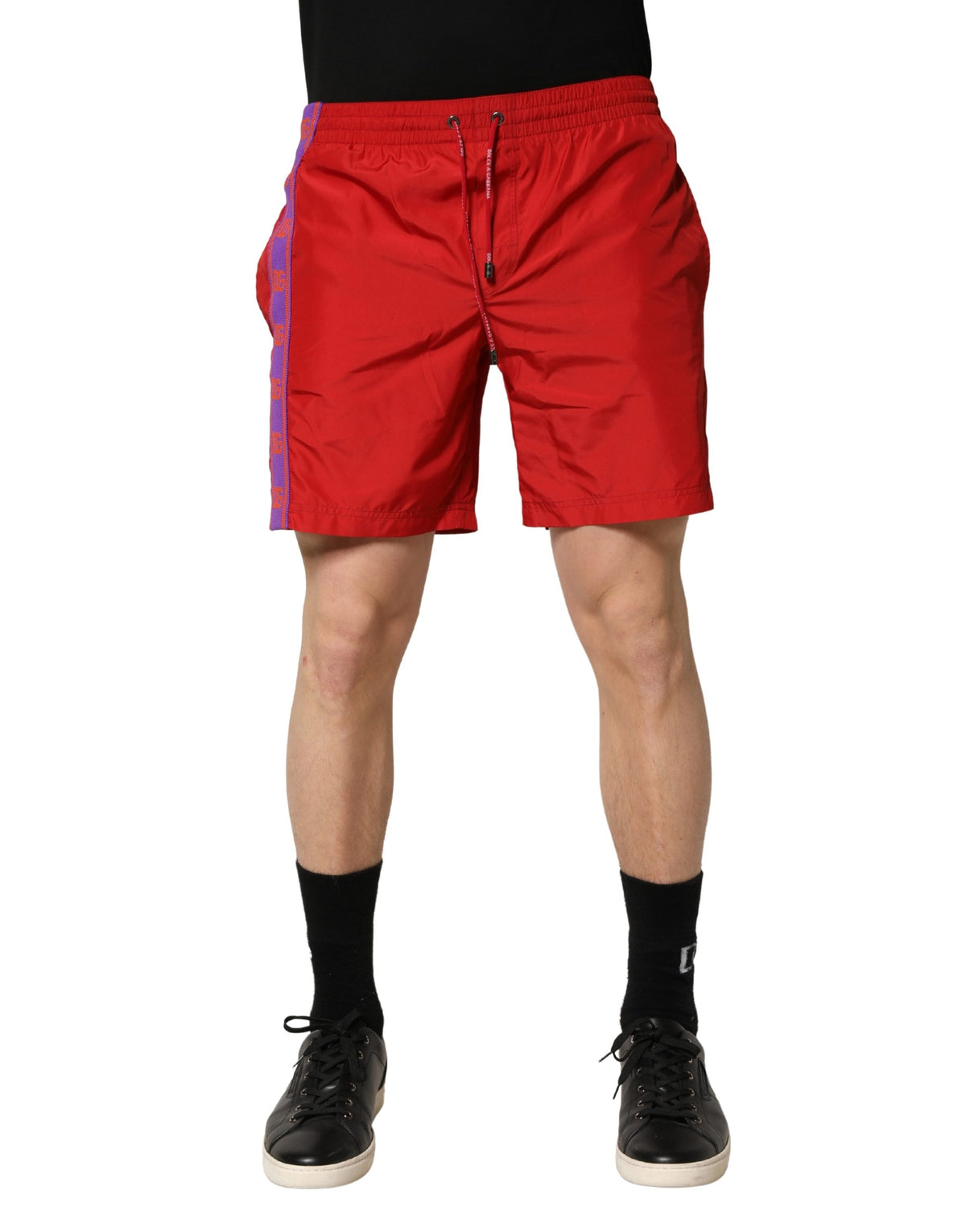 Red Polyester Drawstring Beach Shorts Swimwear