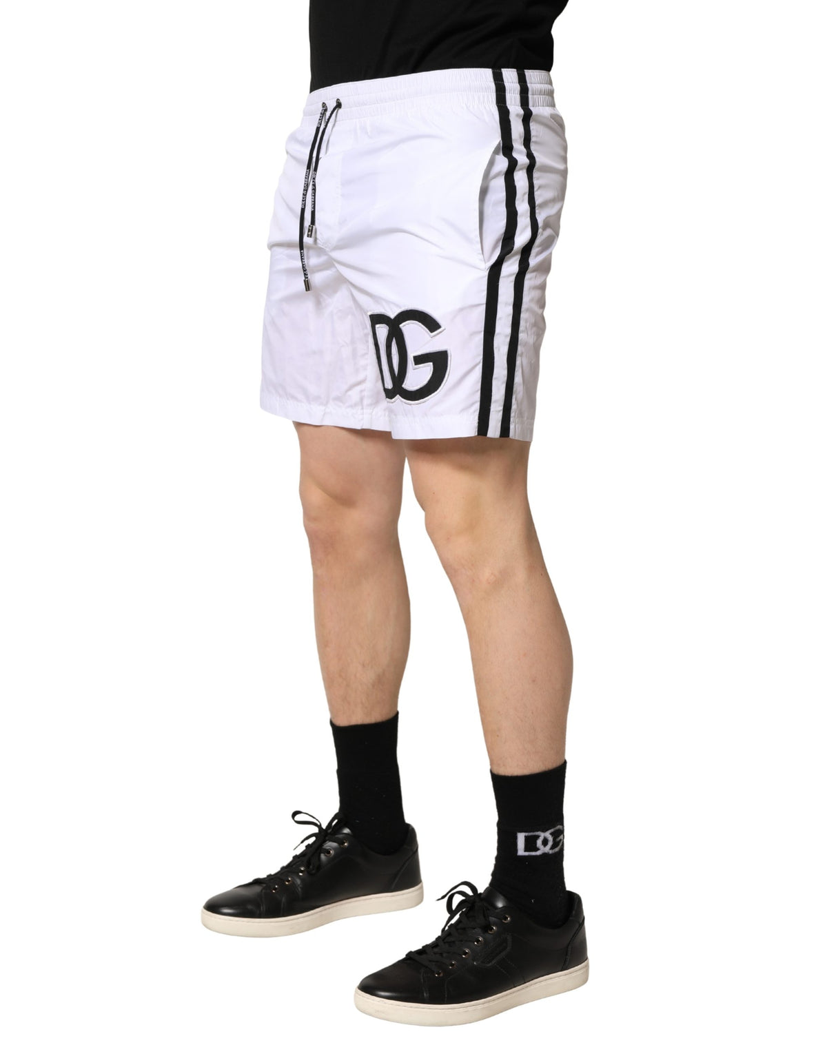 White DG Logo Men Drawstring Shorts Swimwear