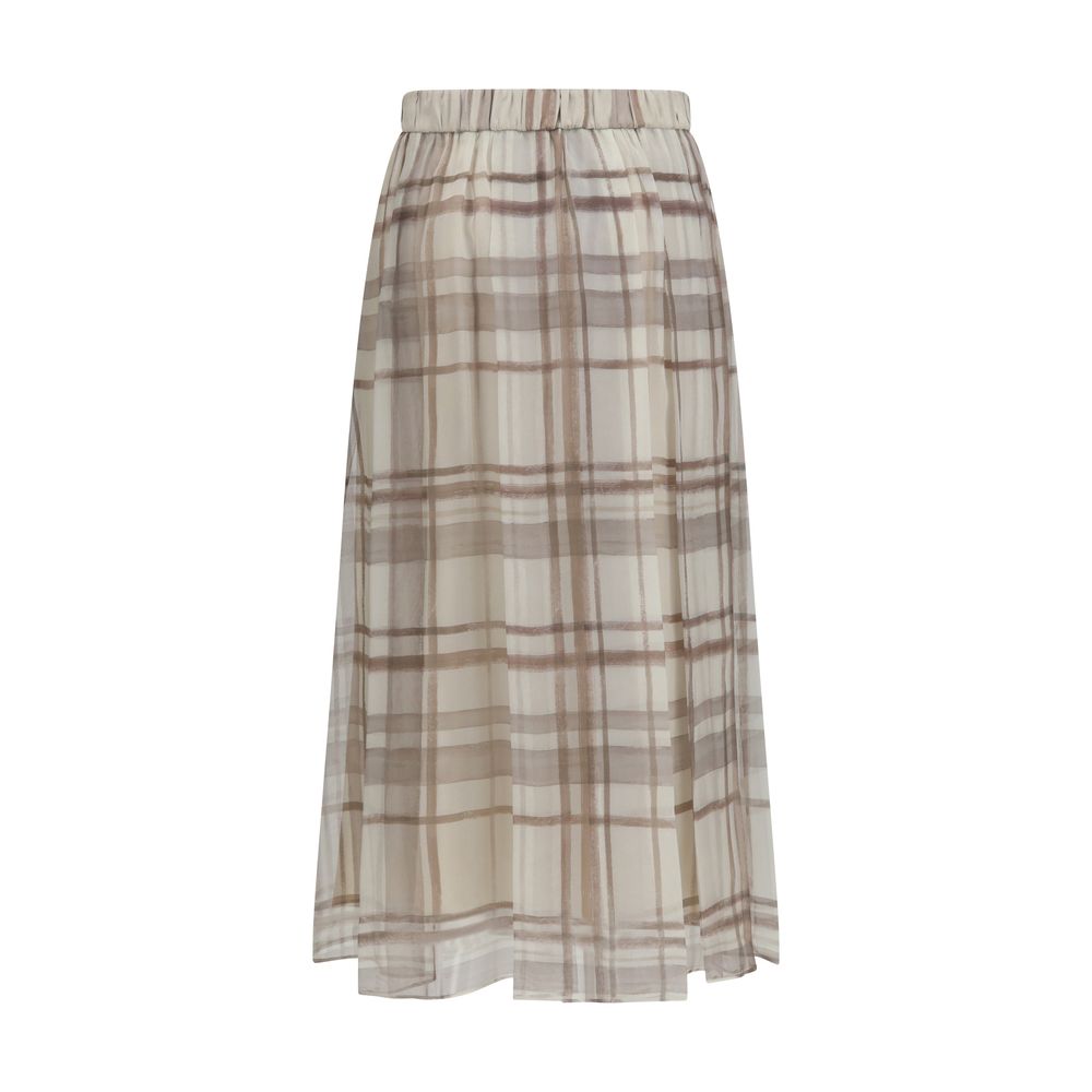 Beige Silk Midi Skirt