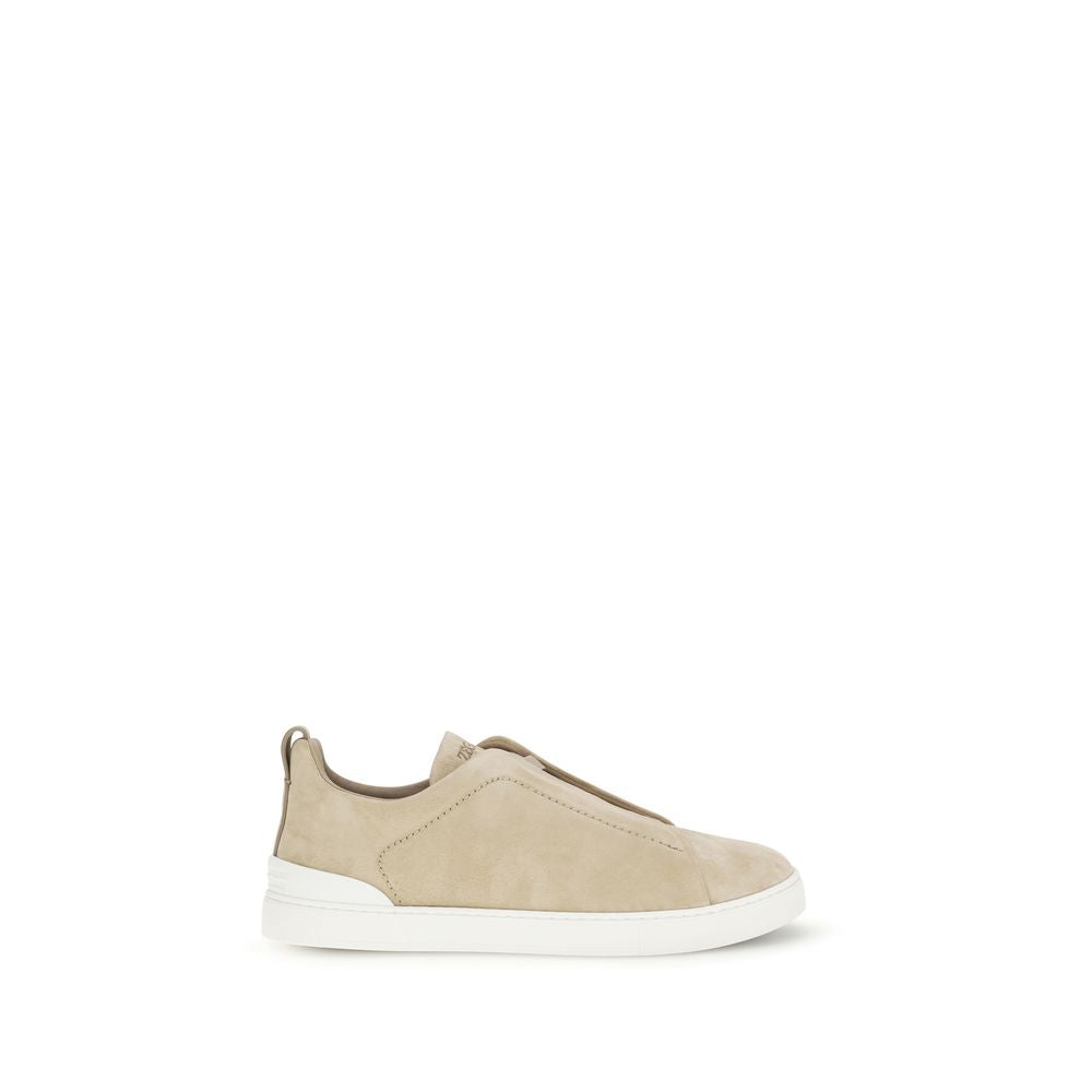 Beige Calf Leather Bos Taurus Low Top Sneakers