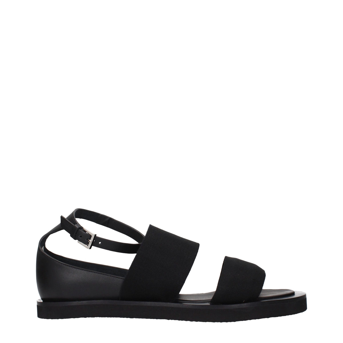 Black Fabric Flat Sandals