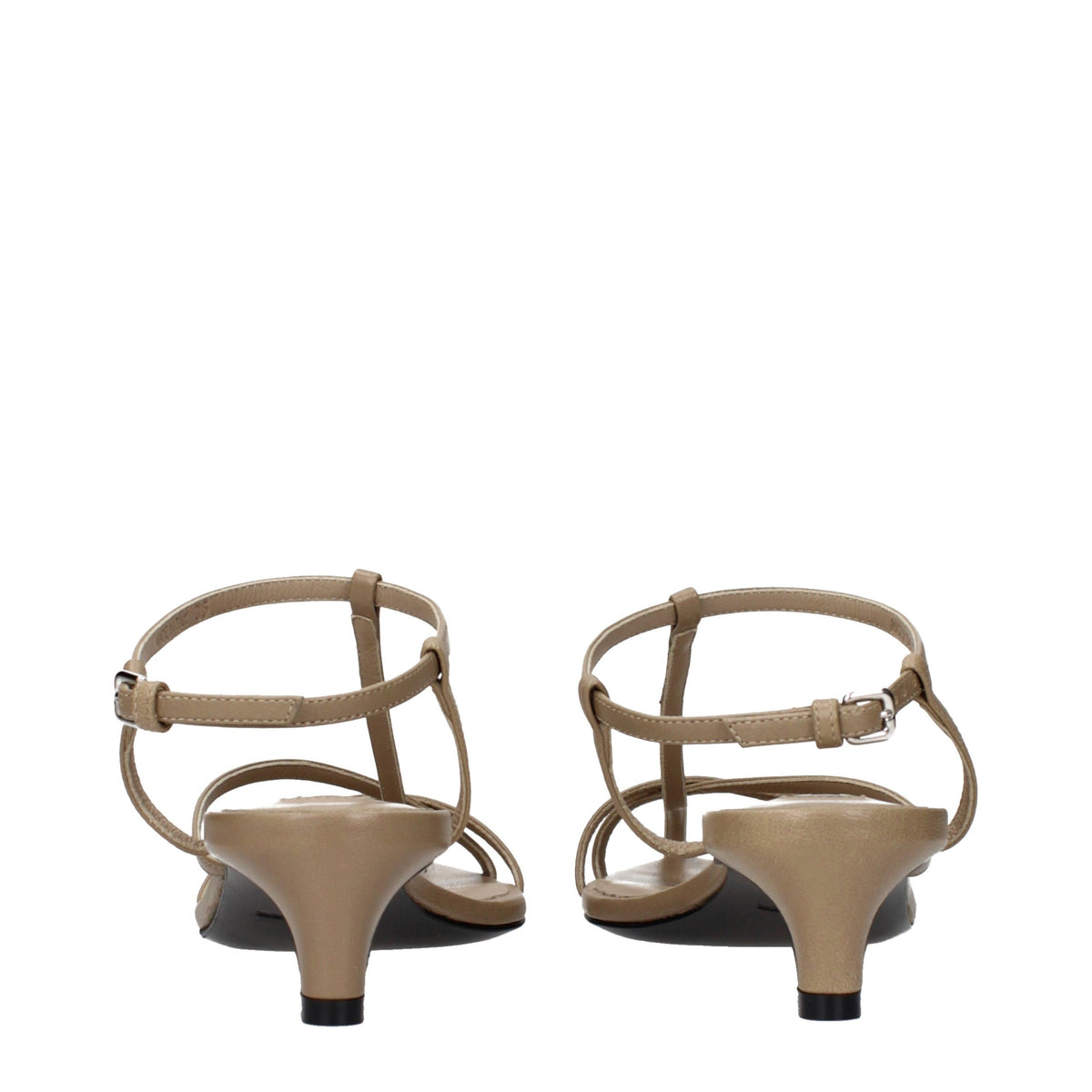 Beige Leather Flat Sandals