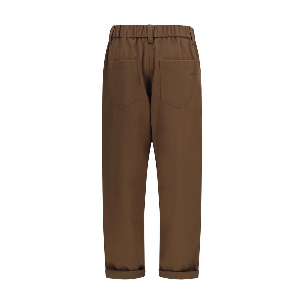 Brown Cotton Casual Pants