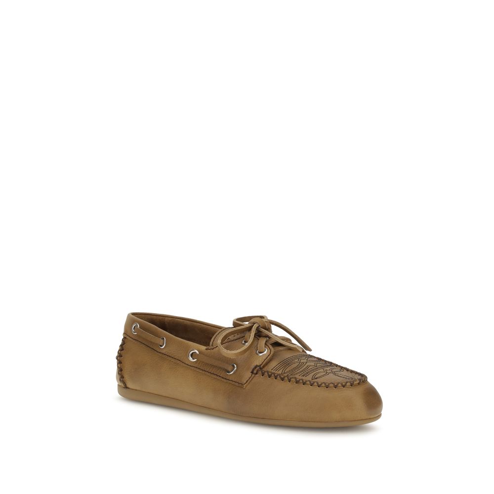 Beige Calf Leather Bos Taurus Slip-On Loafers