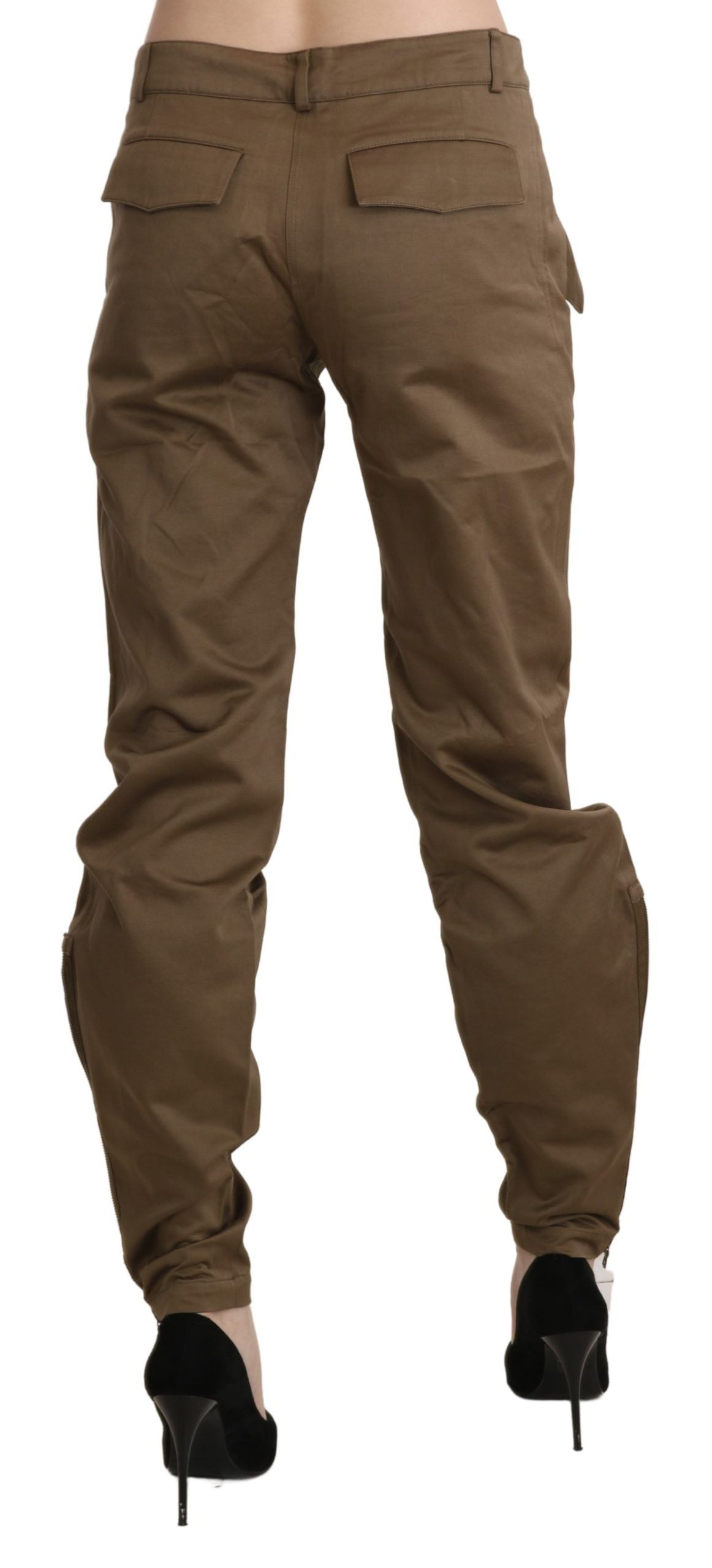 Brown Mid Waist Straight Cotton Pants