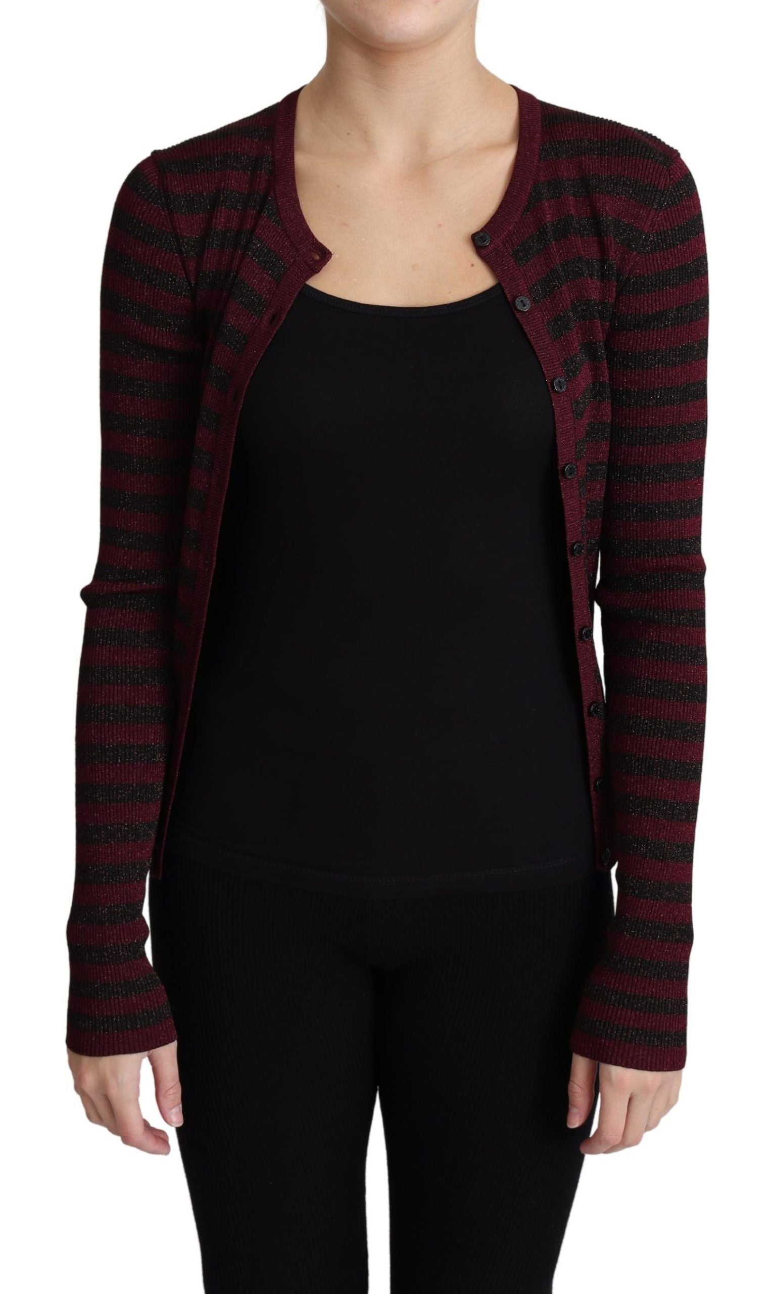 Black Red Striped Viscose Cardigan Sweater