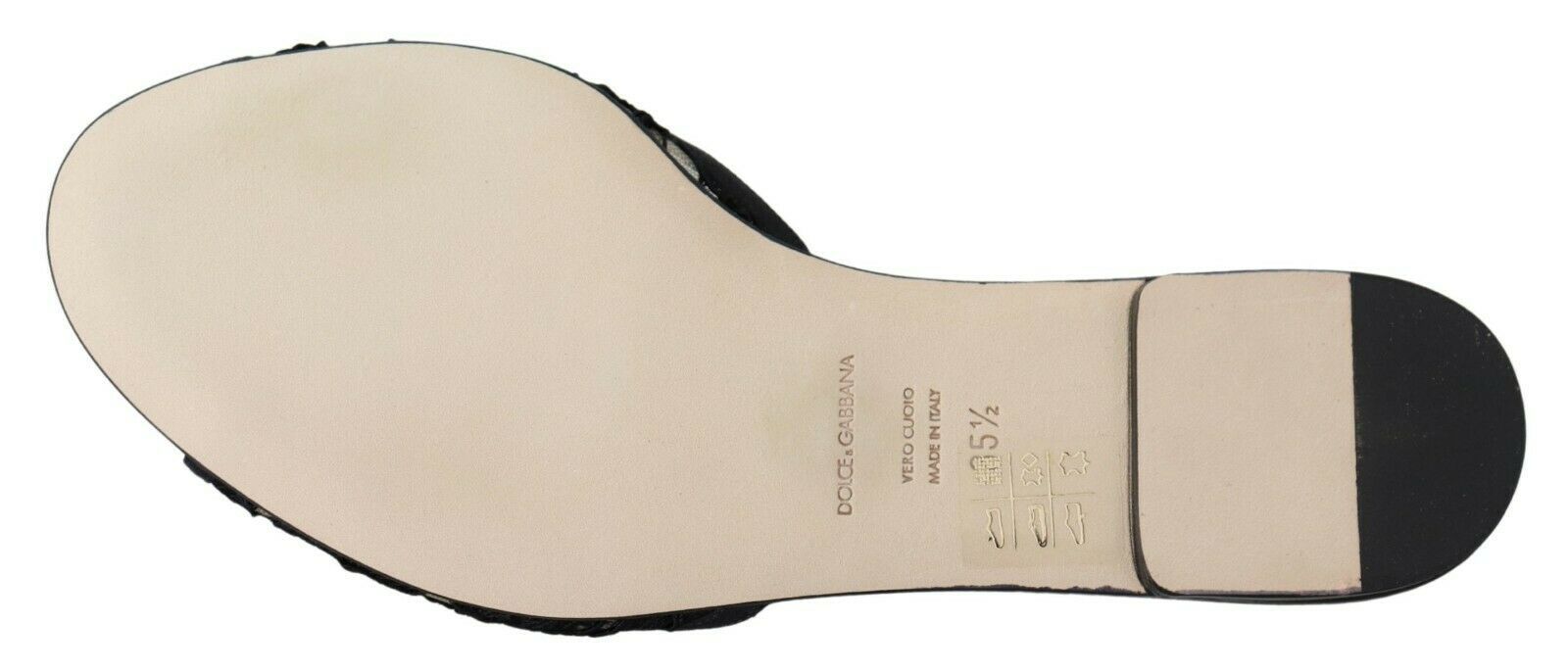 Black Taormina Lace Slides Crystals Flats Shoes