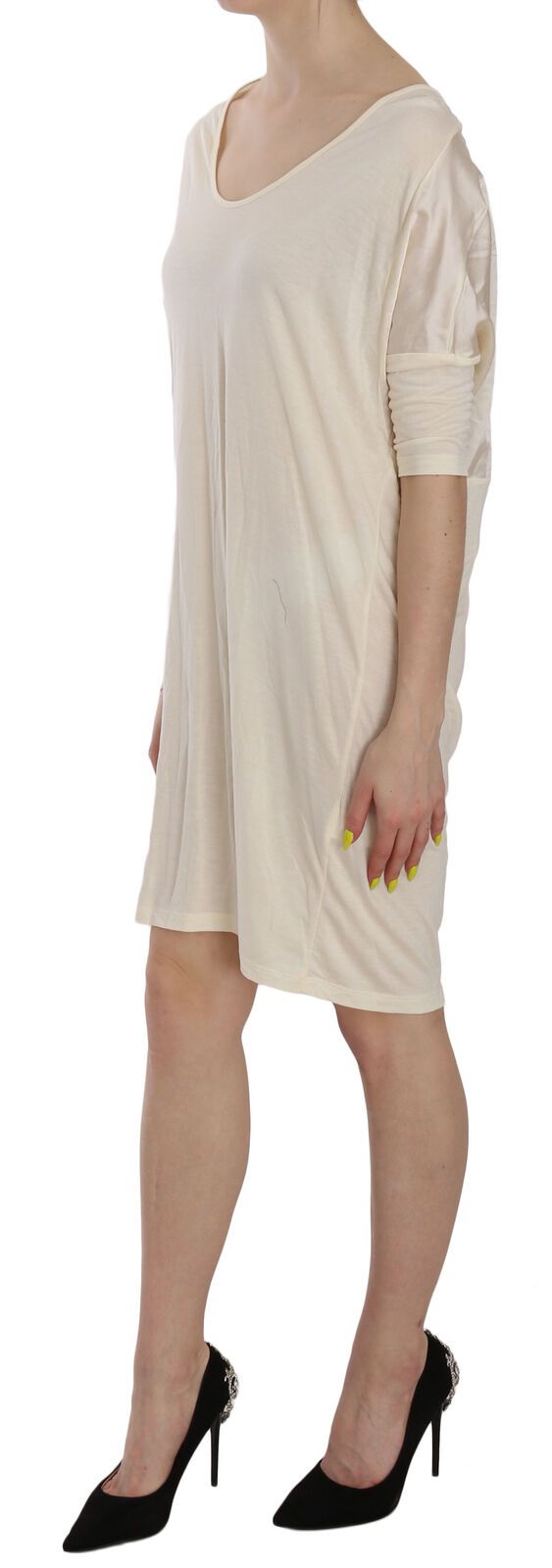 Cream Round Neck Knee Length Dress