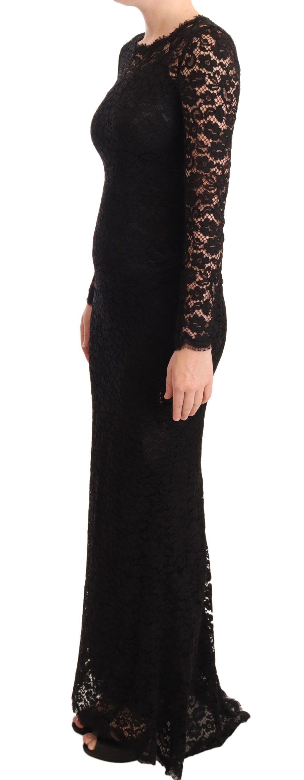Black Cotton Lace Mermaid Long Sleeves Dress