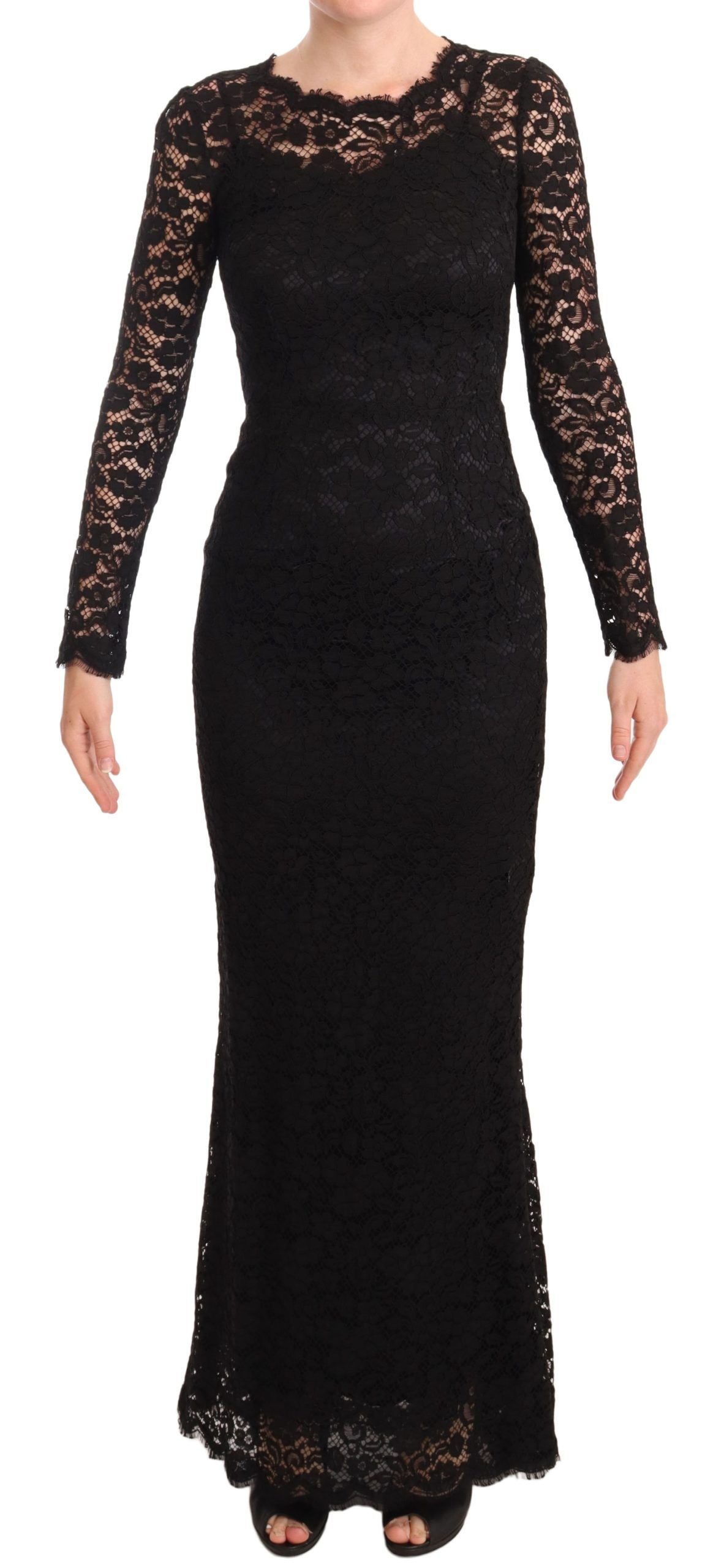 Black Cotton Lace Mermaid Long Sleeves Dress