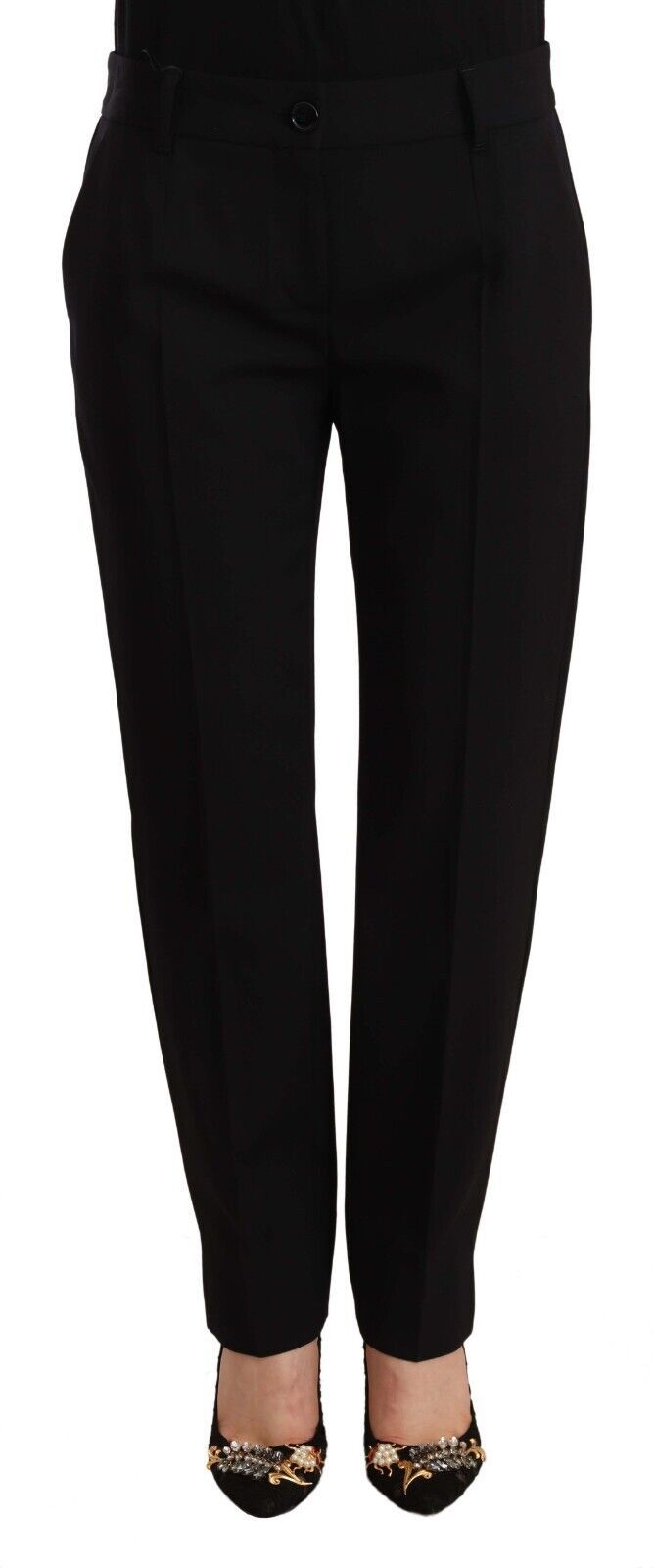 Black Mid Waist Skinny Trouser Wool Pants