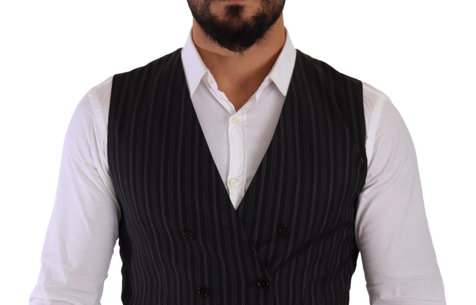 Gray Striped Double Breasted Waistcoat Vest