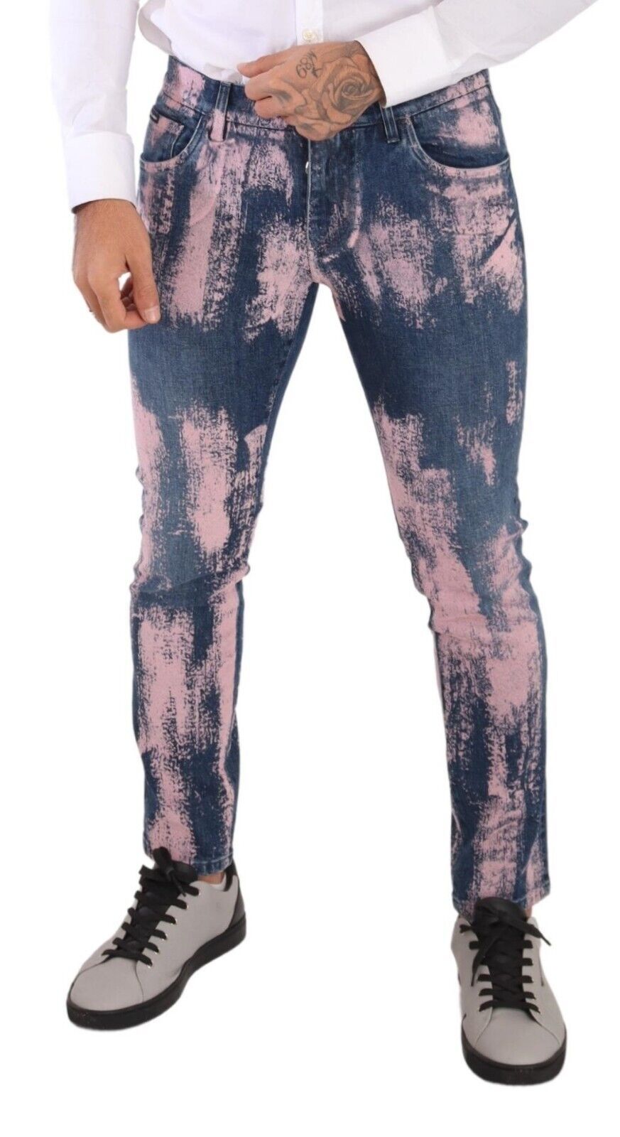 Blue Pink Tie Dye Cotton Skinny Denim Jeans