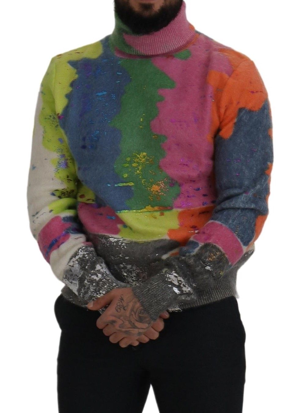 Multicolor Turtleneck Pullover Mohair Sweater