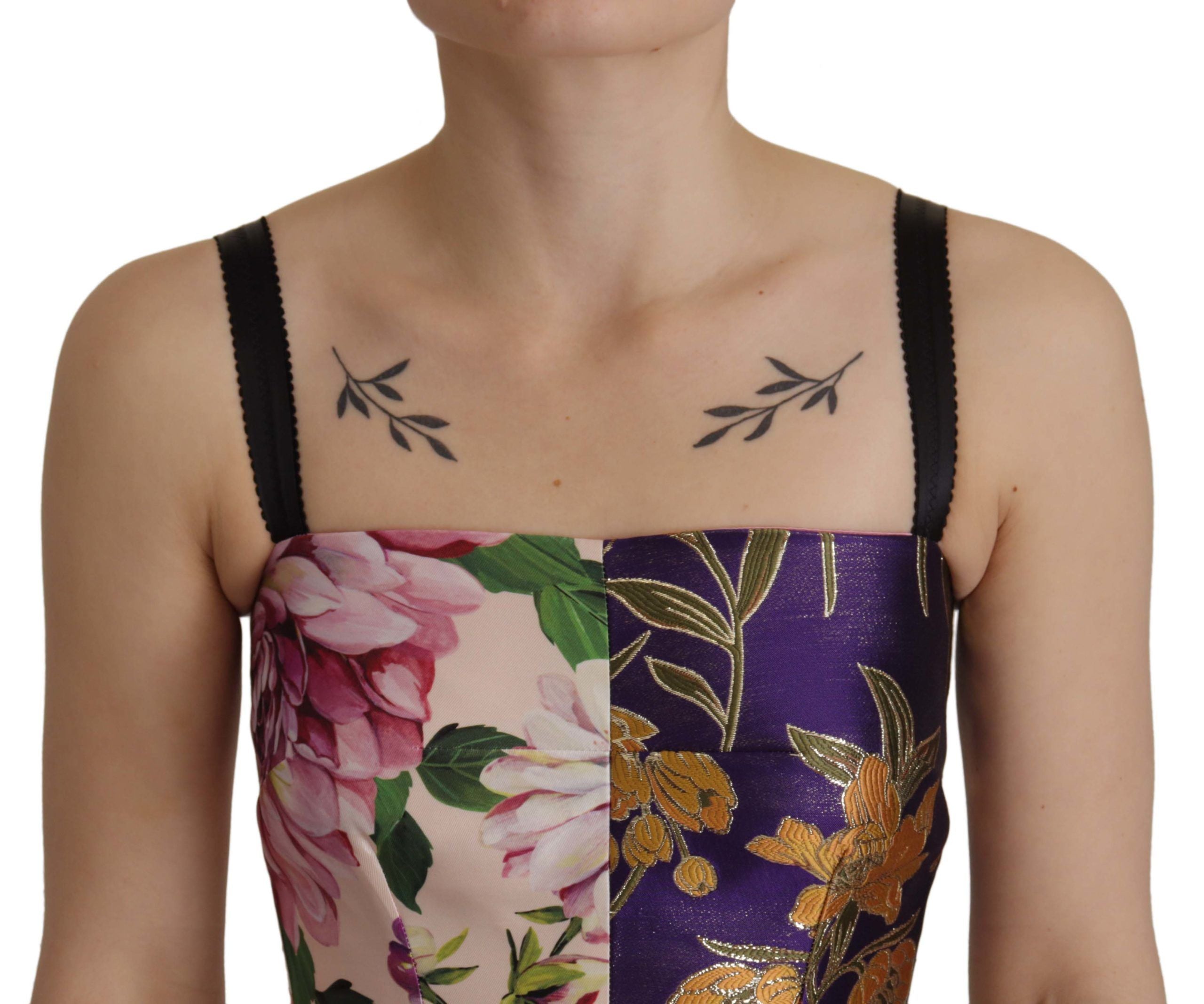 Dress Midi Patchwork Floral Jaquard Silk