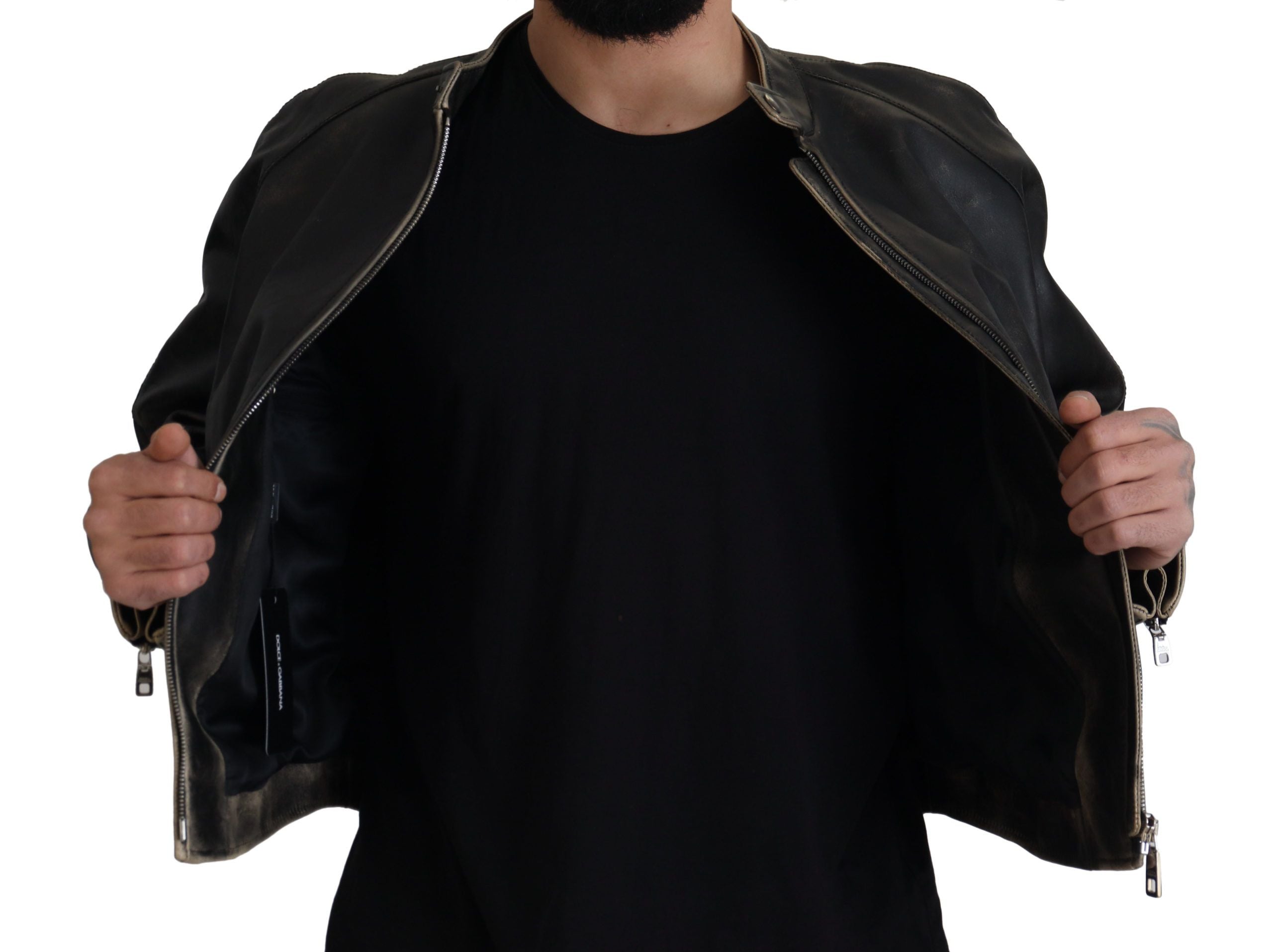 Black Leather Zipper Biker Coat Jacket
