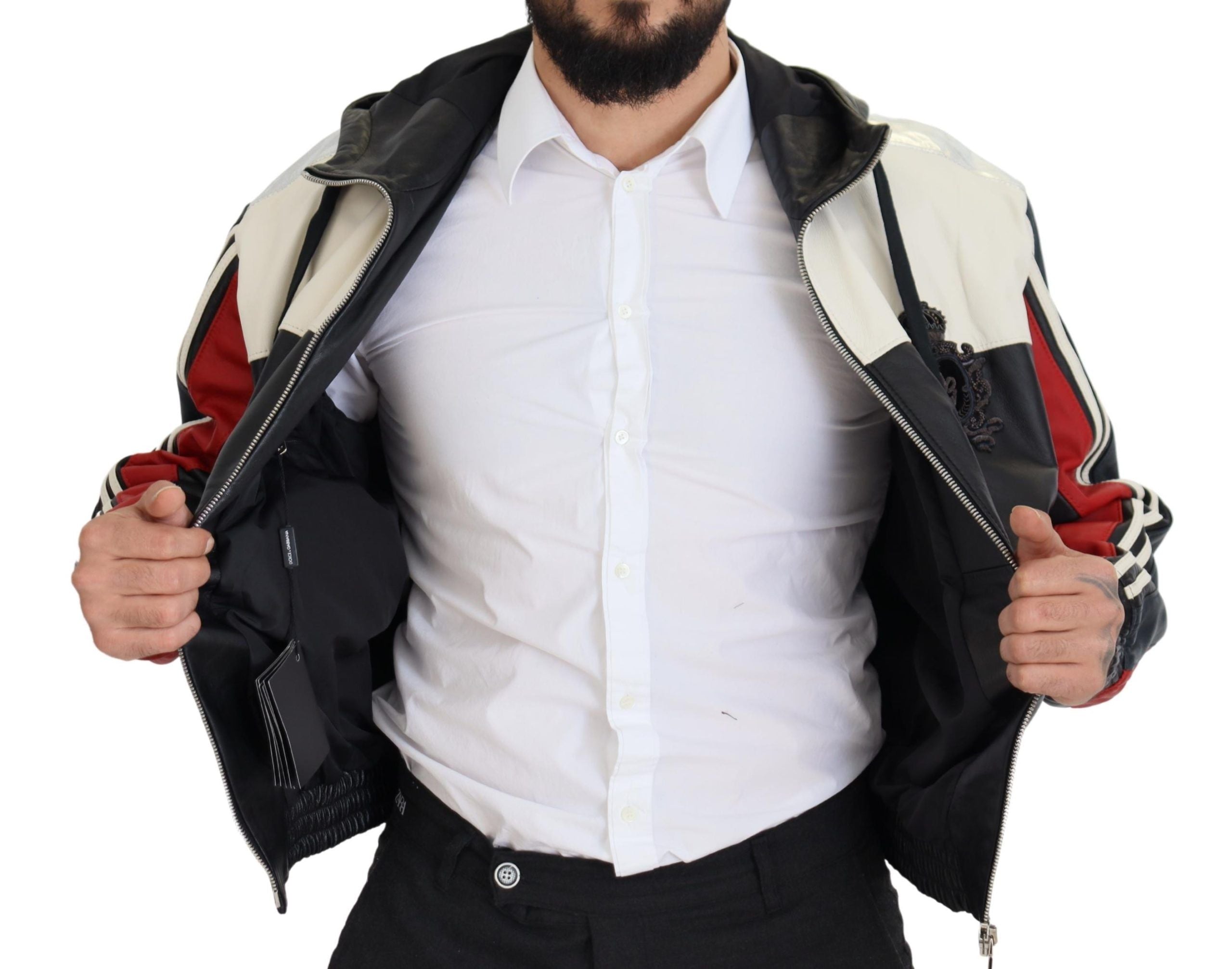 Black Leather Hooded Blouson Coat Jacket