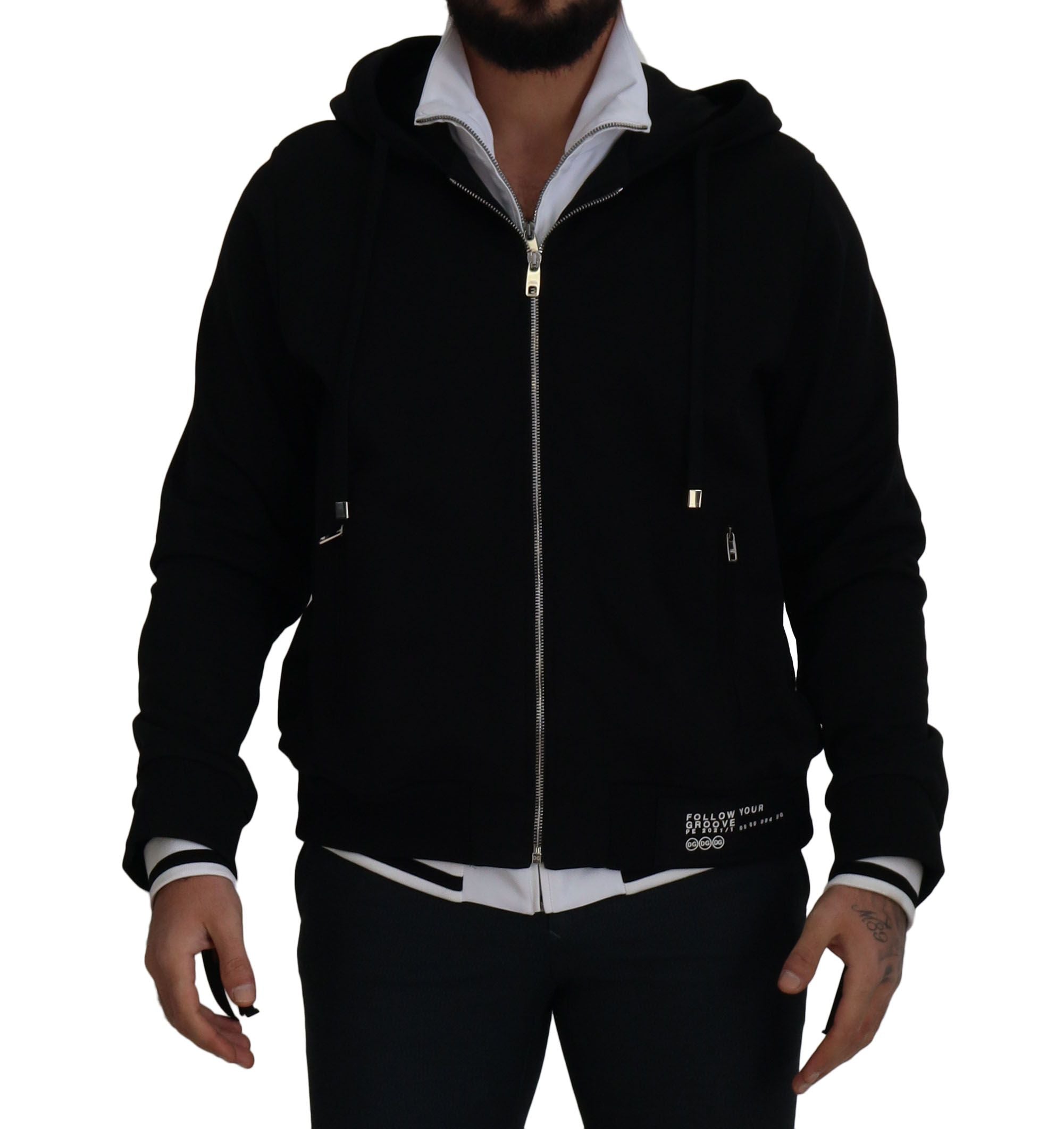 Black Polyester Hooded Full Zip Jacket