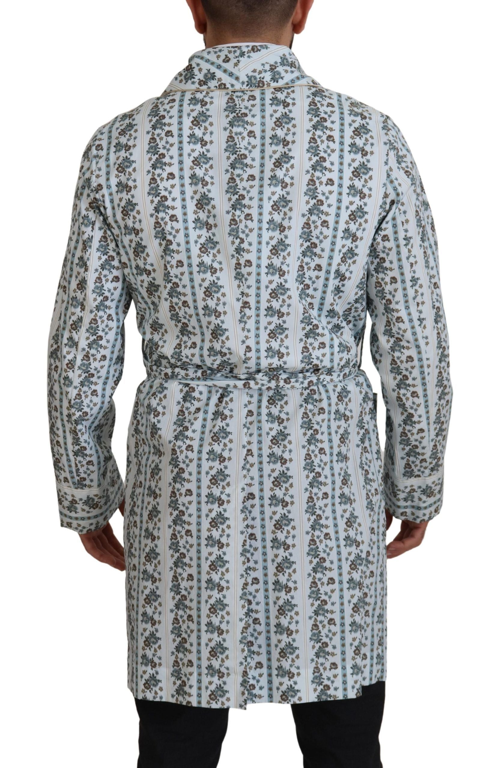 Blue Floral Cotton Robe Coat Jacket