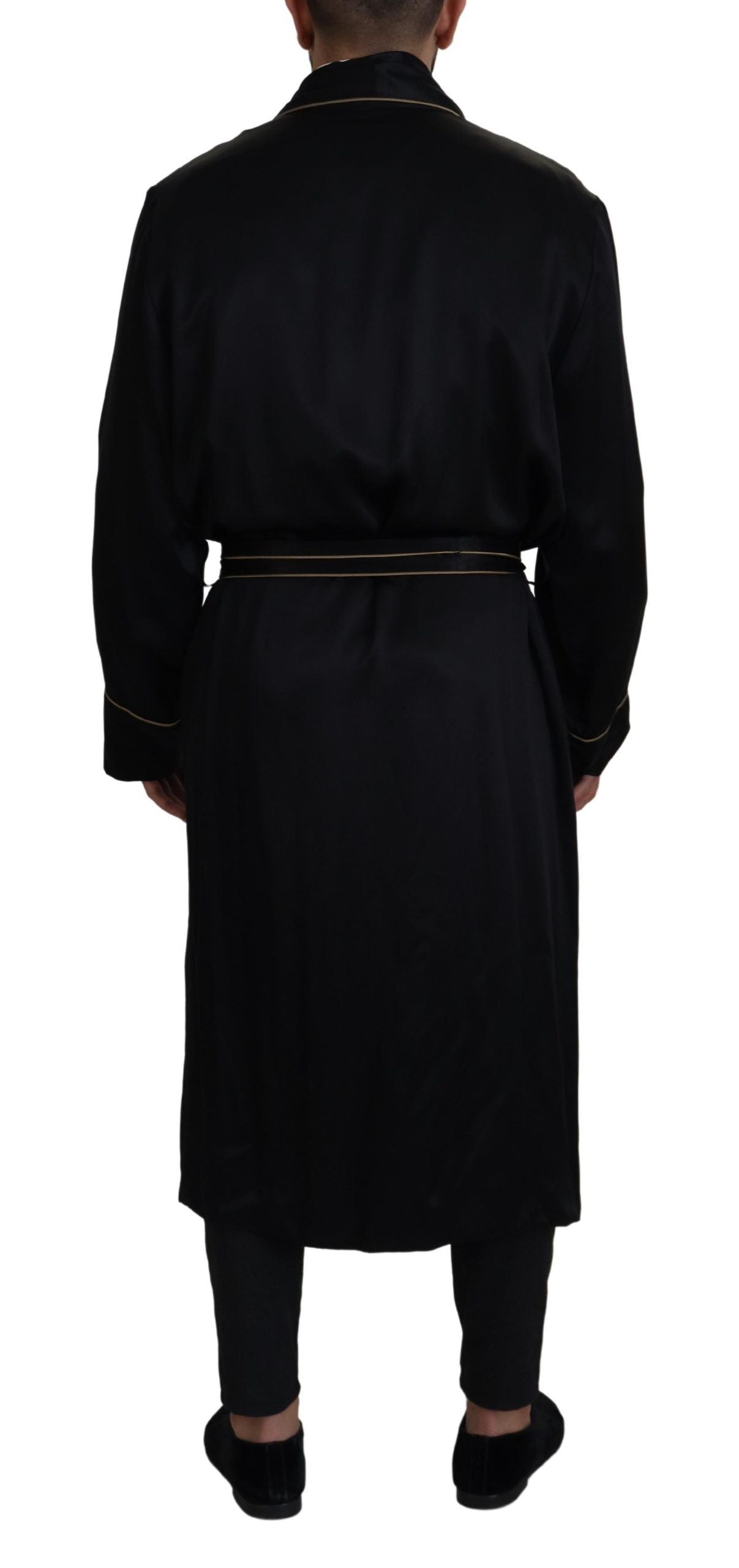 Black 100% Silk Robe Coat Wrap  Jacket