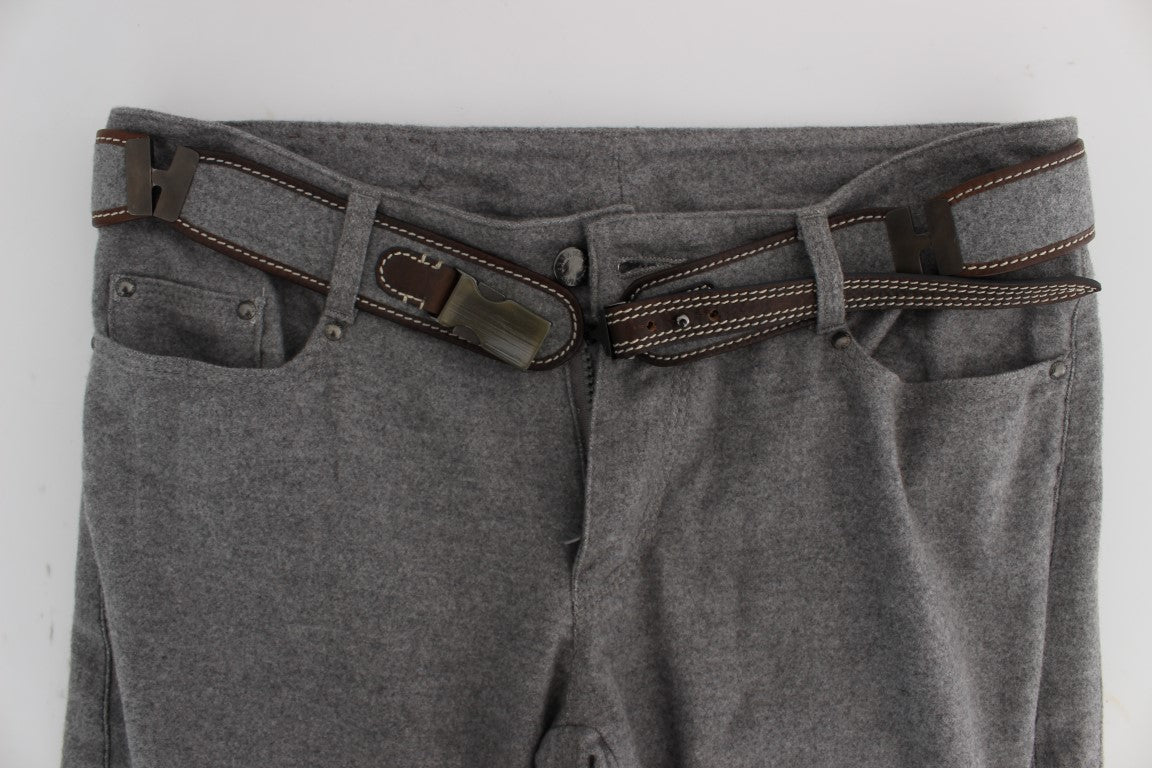 Gray Cotton Slim Fit Casual Bootcut Pants